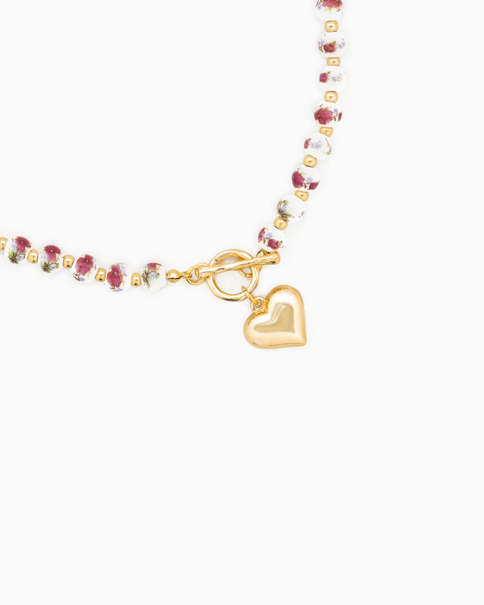 Ceramic Bead Puffy Heart Toggle Necklace