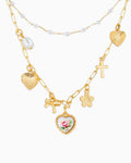 Ceramic Heart Flower Multi Charm Layered Necklace