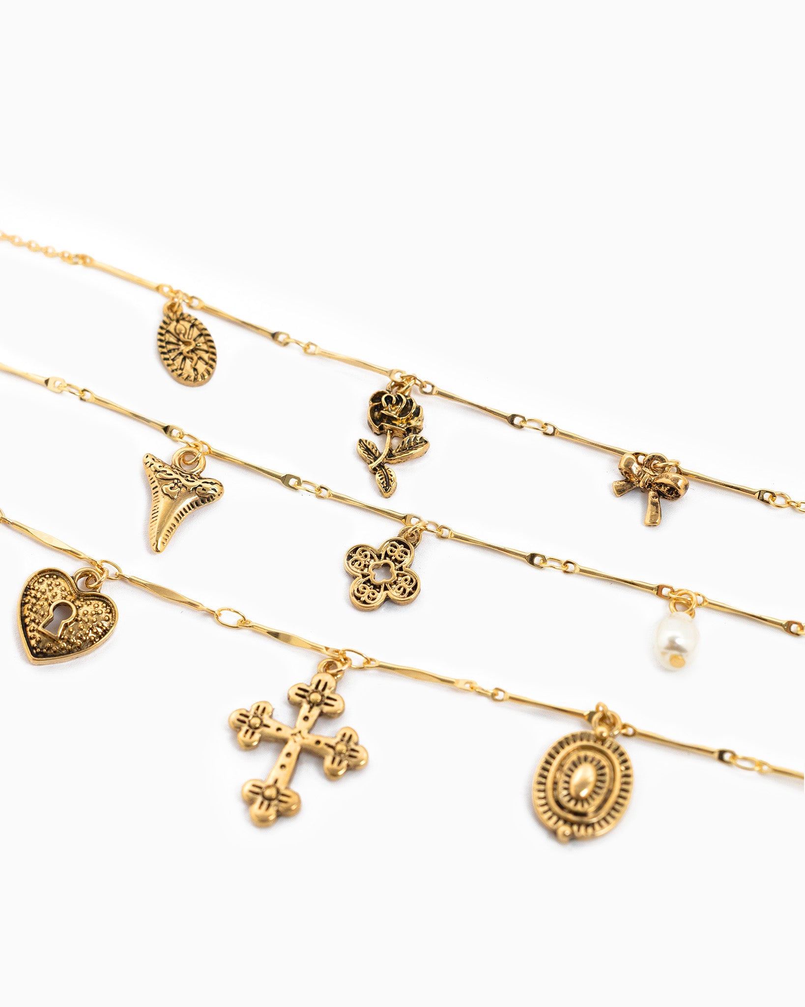 3 Layered Vintage Antique Cross Rose Necklaces