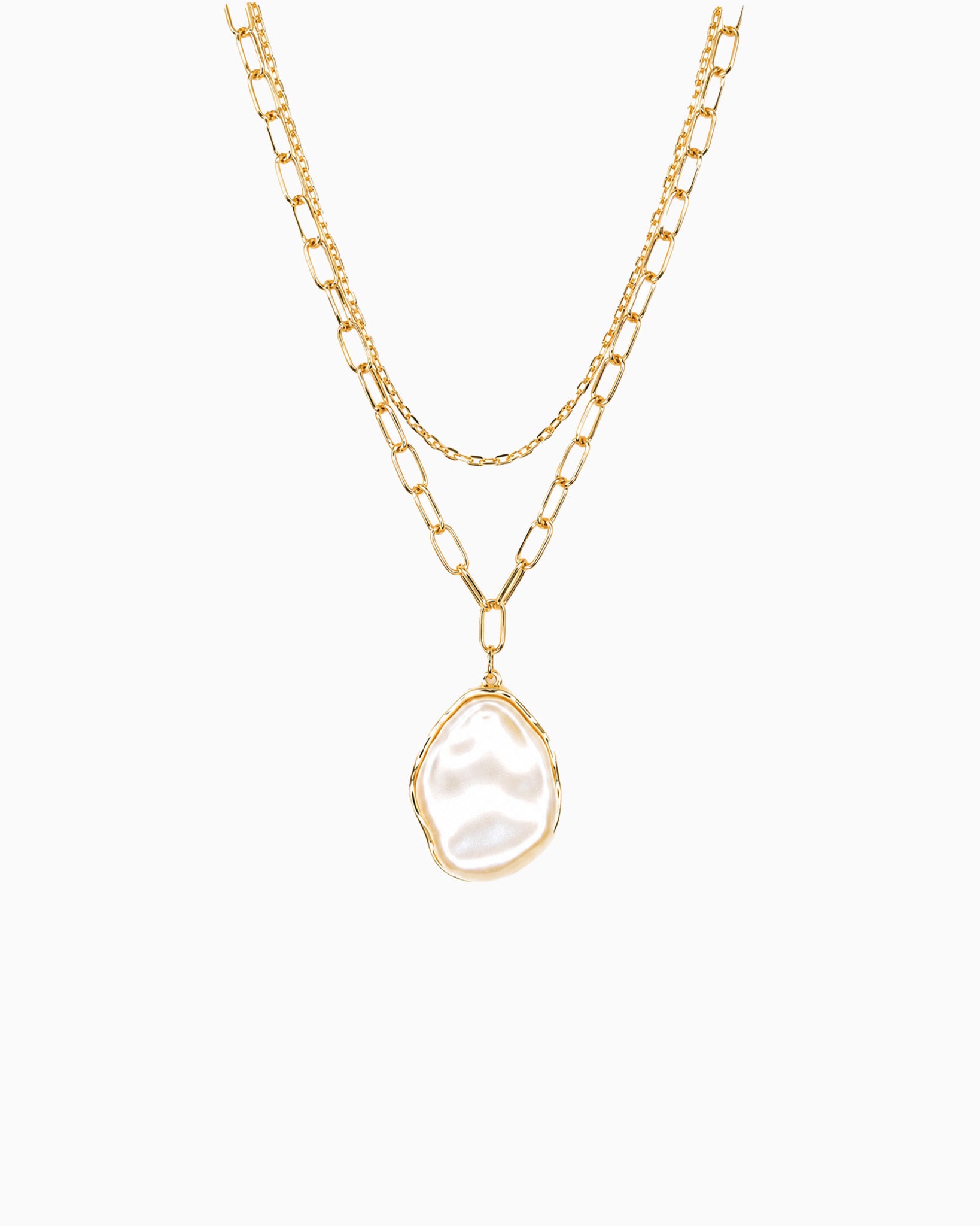 2 Layered Organic Pearl Pendant Necklace-2