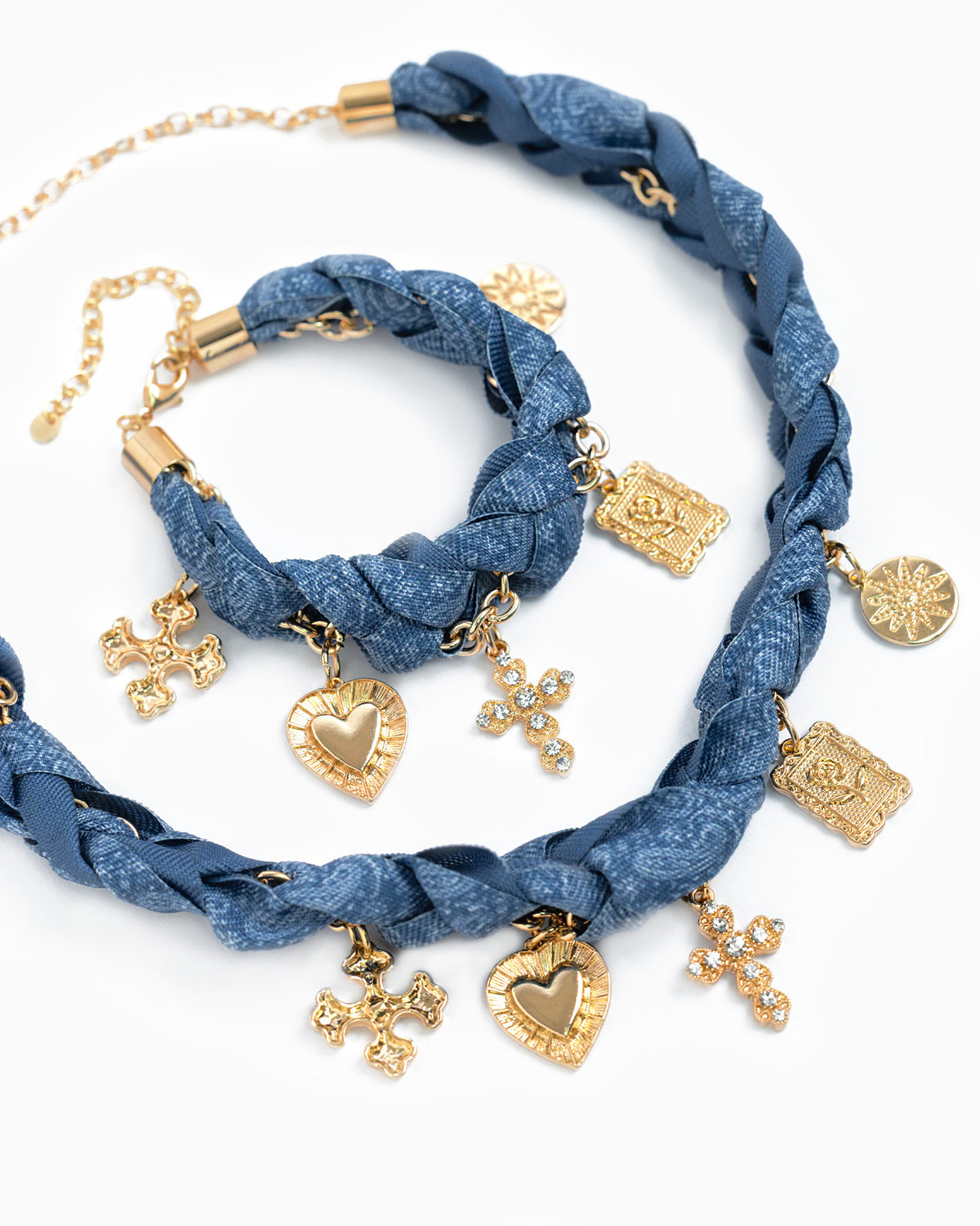 Chunky Scarf Cross Heart Charm Necklace