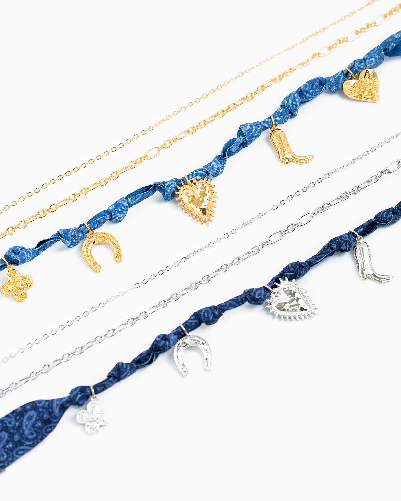 3 Layered Western Denim Bandana Scarf Necklace