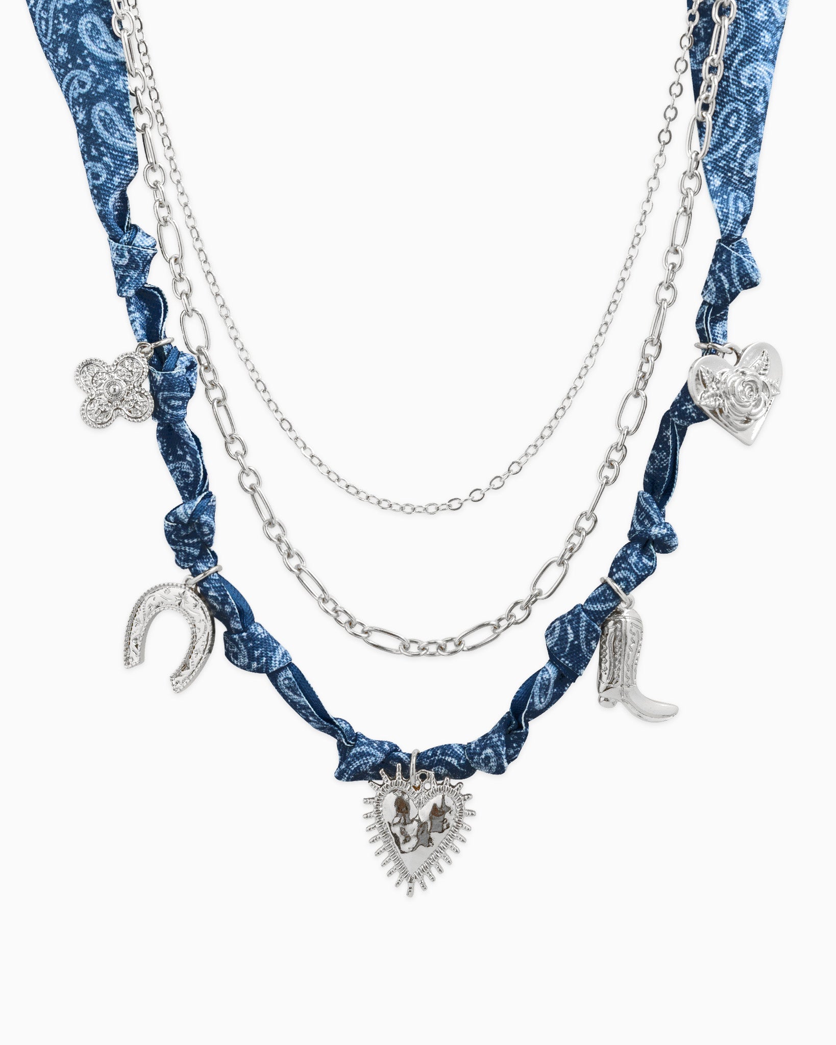 3 Layered Western Denim Bandana Scarf Necklace