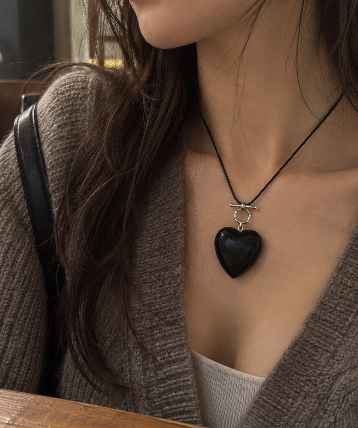 Wood Heart Pendant Necklace