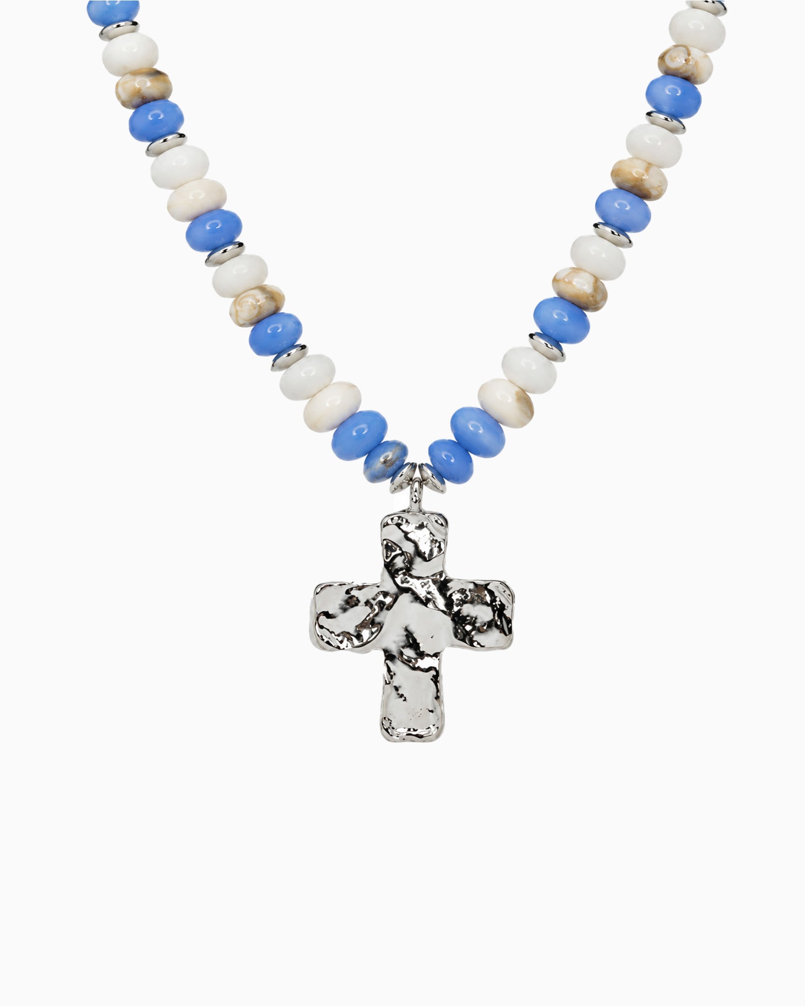 Hammered Cross Beaded Necklace-3