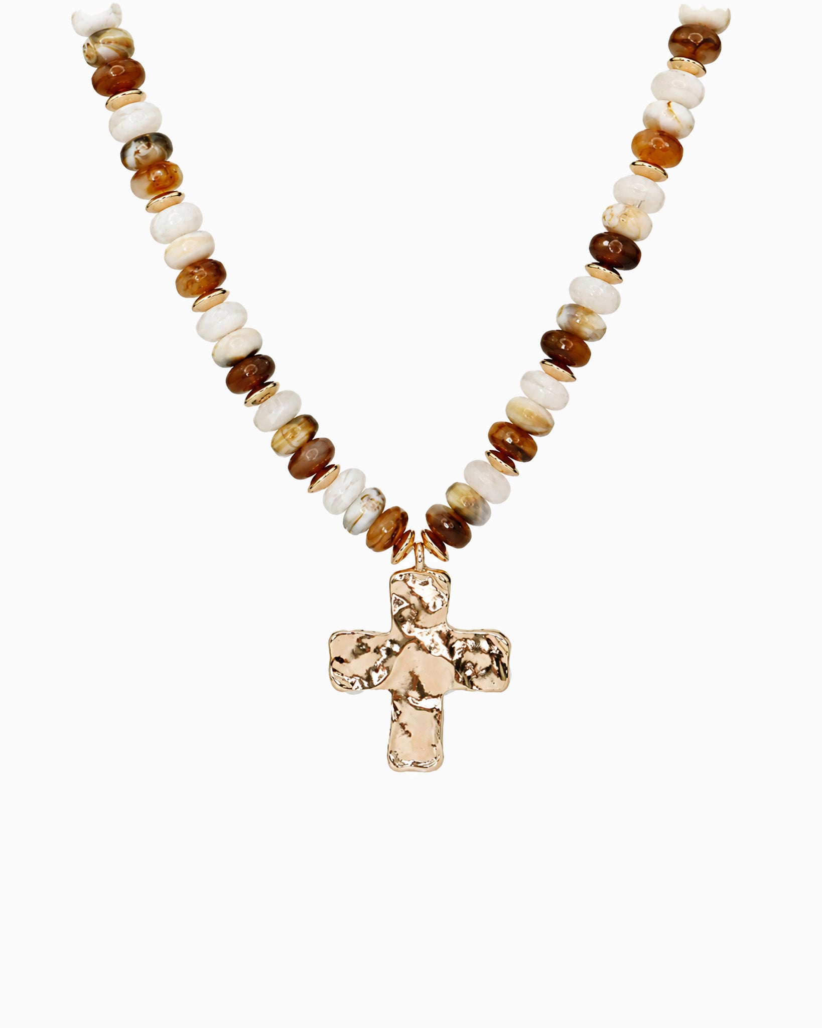 Hammered Cross Beaded Necklace-5