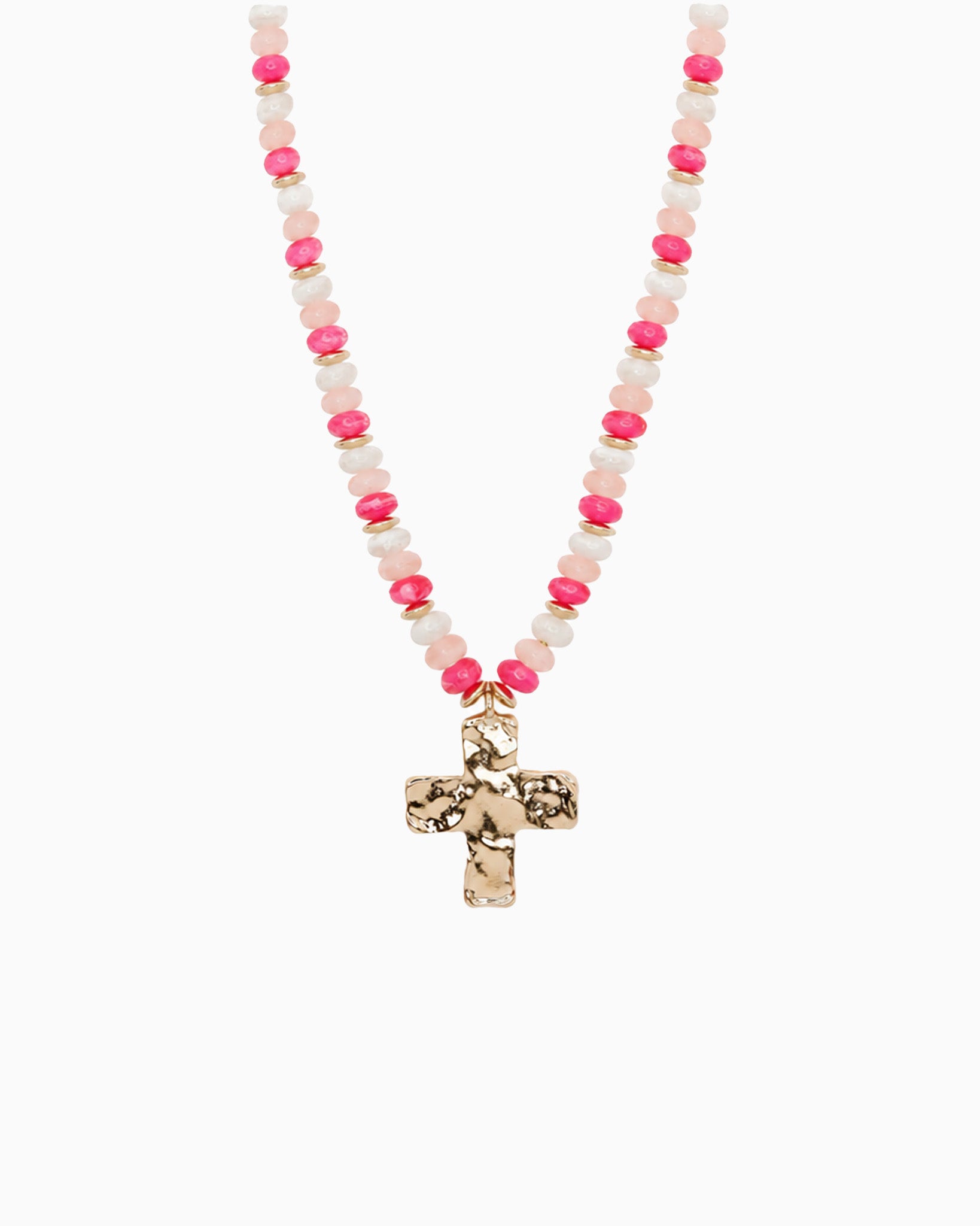 Hammered Cross Beaded Necklace-4