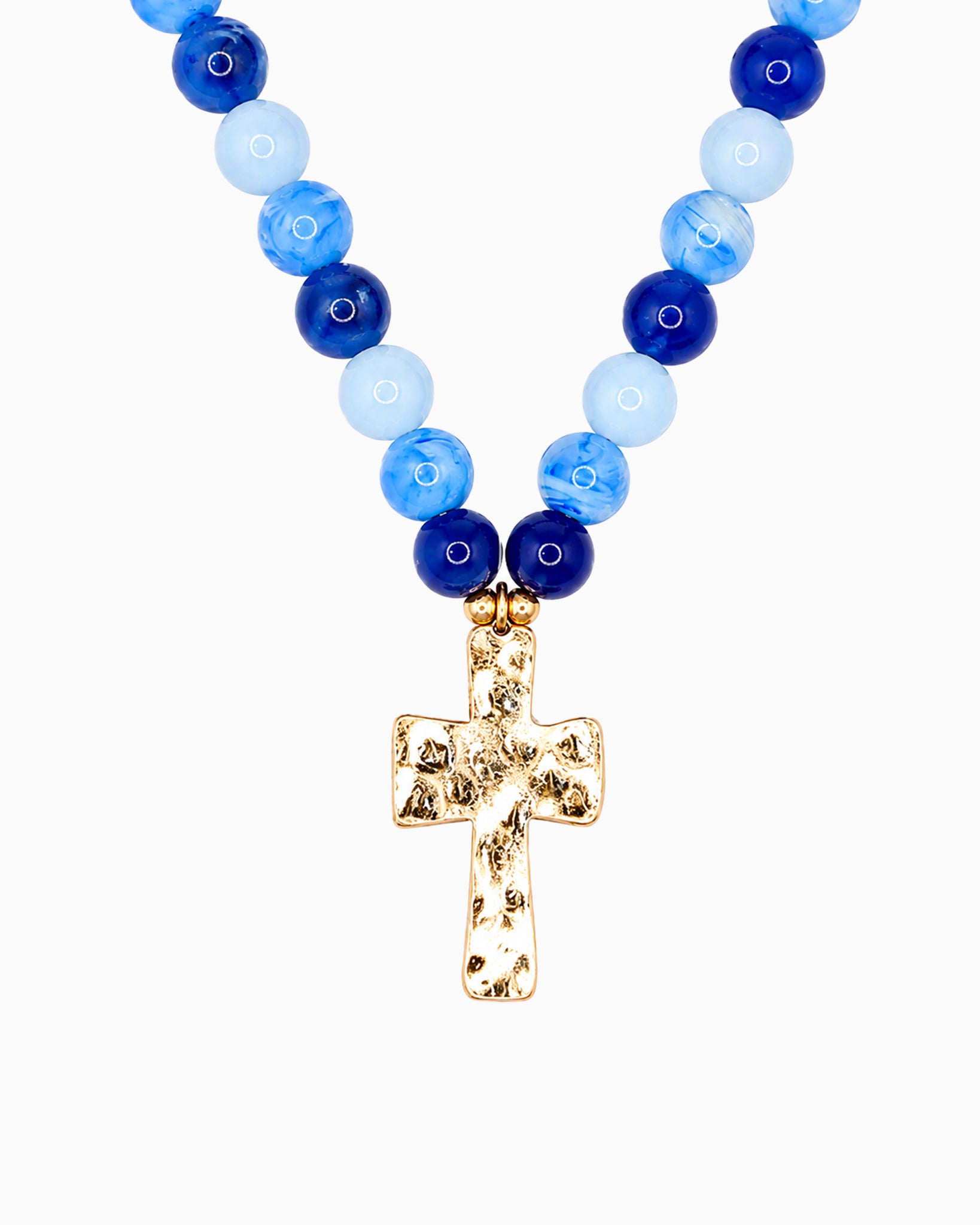 Hammered Cross Pendant Beaded Statement Necklace - 5 Color-6