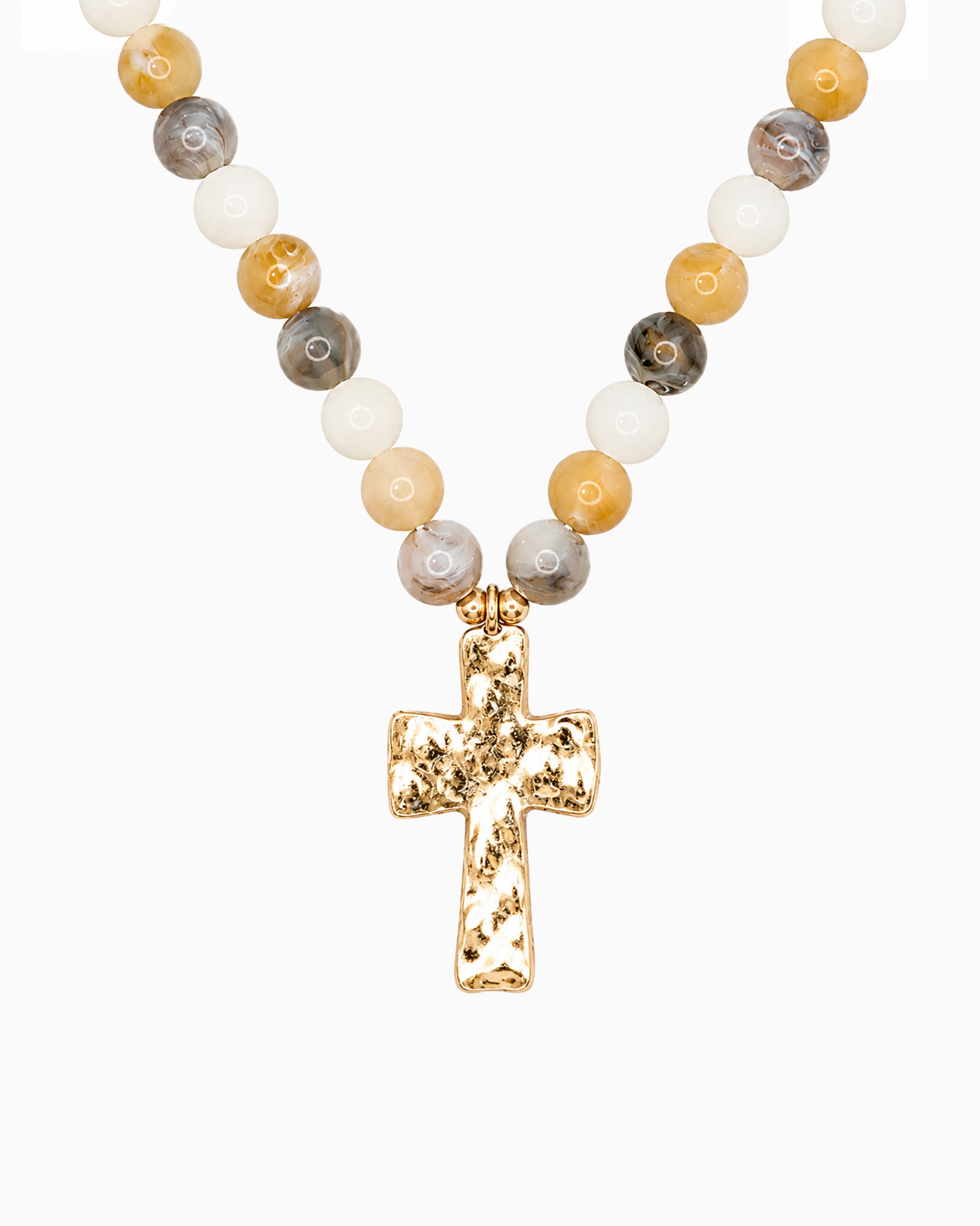 Hammered Cross Pendant Beaded Statement Necklace - 5 Color-7