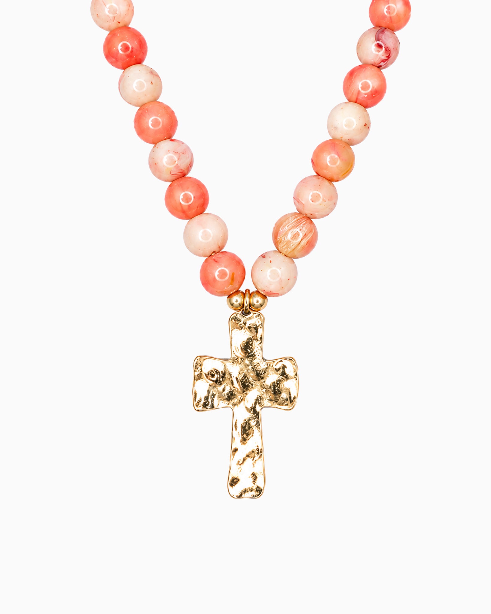 Hammered Cross Pendant Beaded Statement Necklace - 5 Color-8