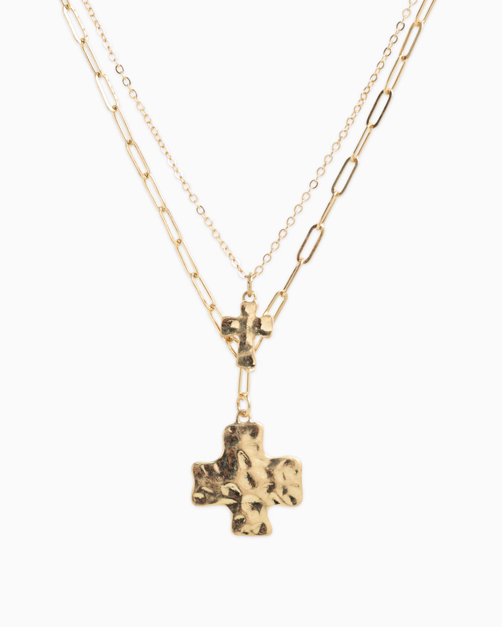Layered Large Hammered Cross Necklace-1