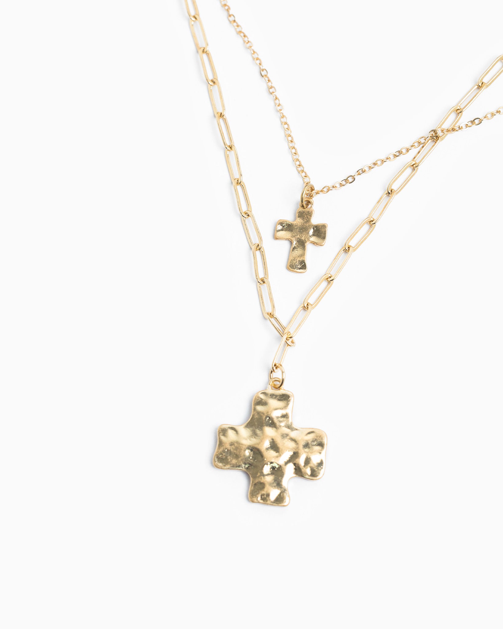 Layered Large Hammered Cross Necklace-2
