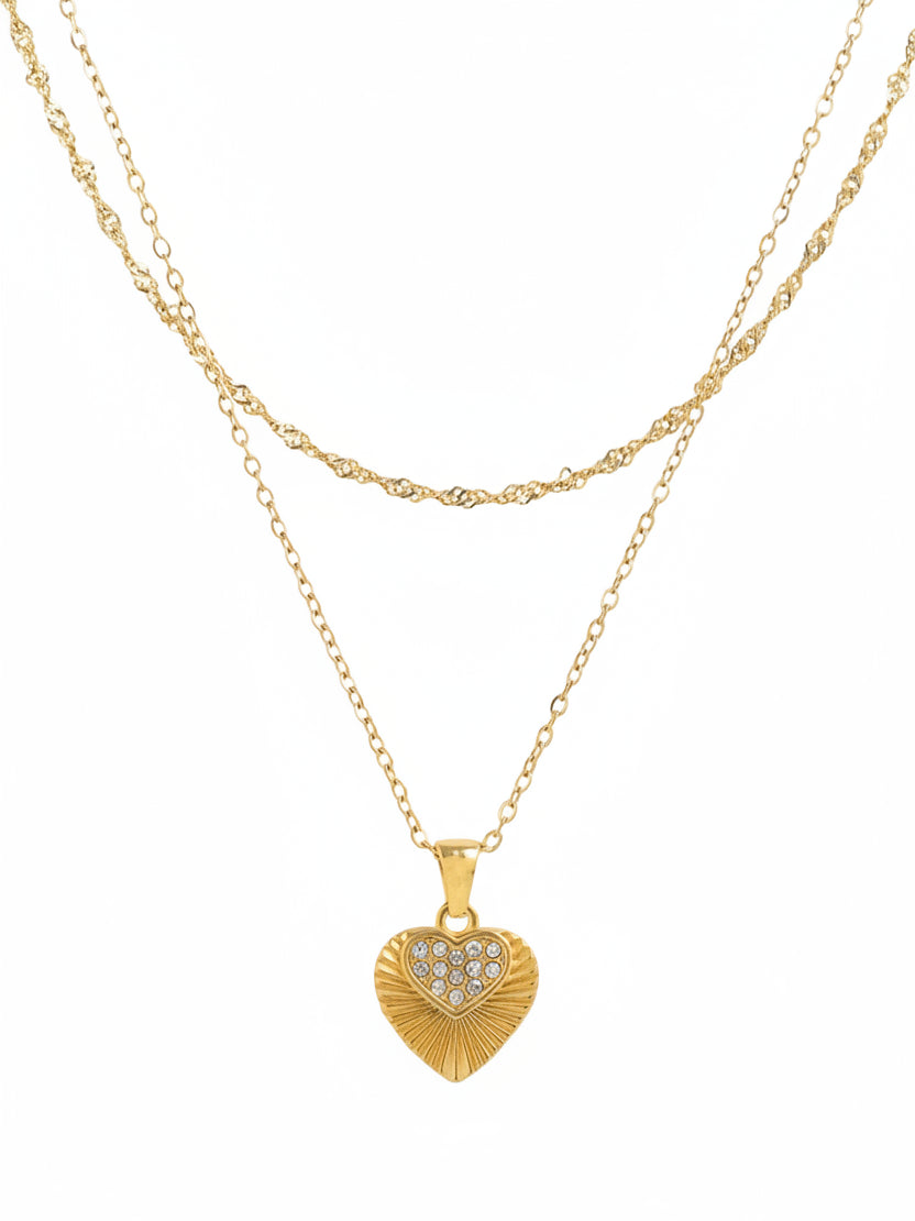 Stainless 2 Layered Radiant Heart Necklace