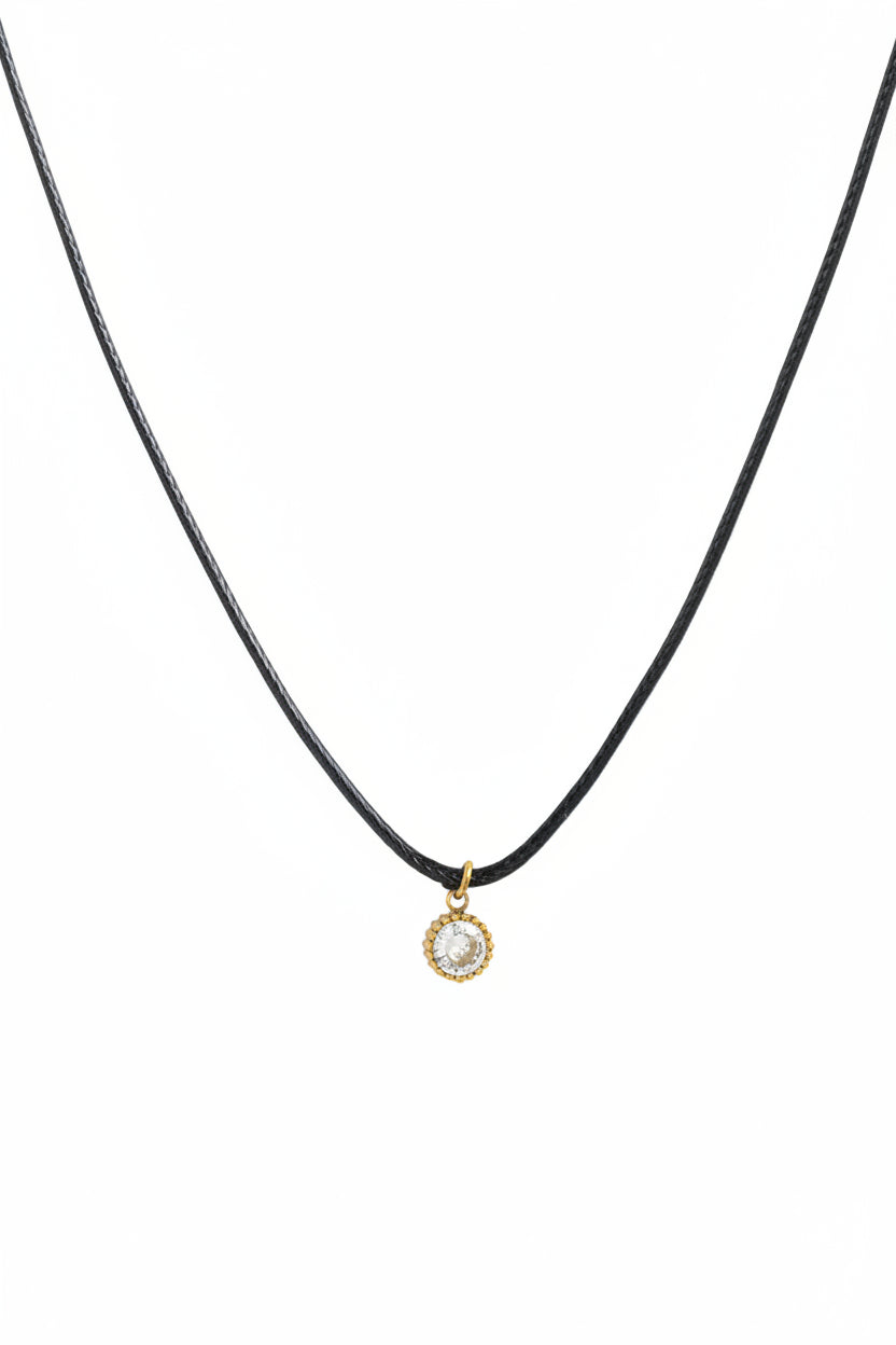 Stainless Leather Cord Mini Choker CZ Necklace