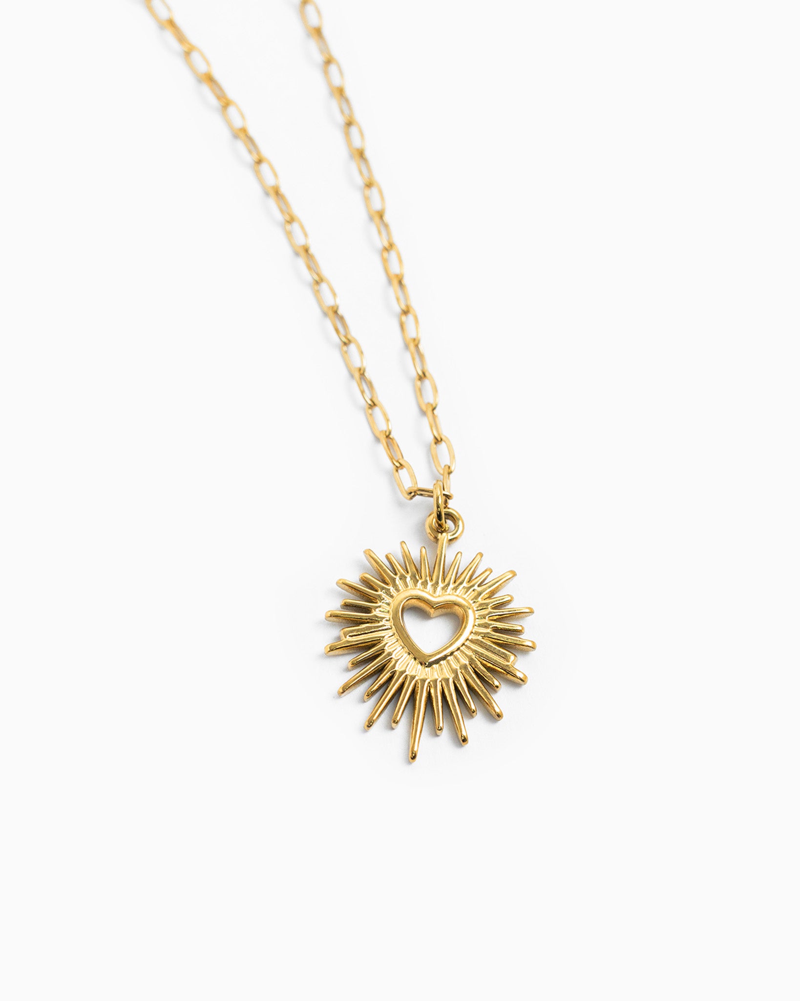 Stainless Heart Sunburst Necklace-3