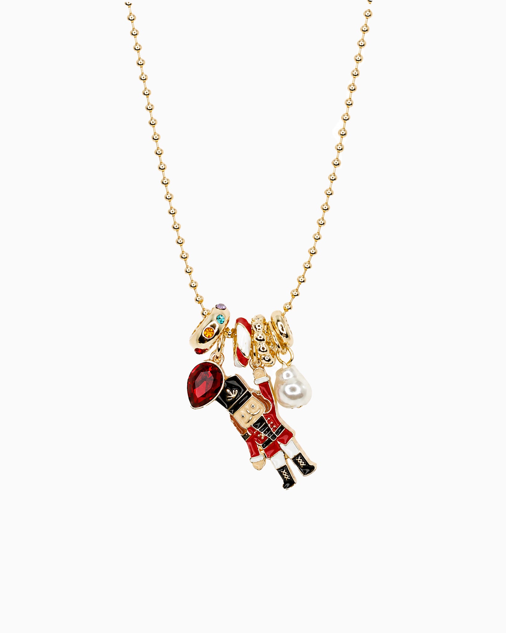 Christmas Nutcracker Pearl Rondelle Charm Necklace-2