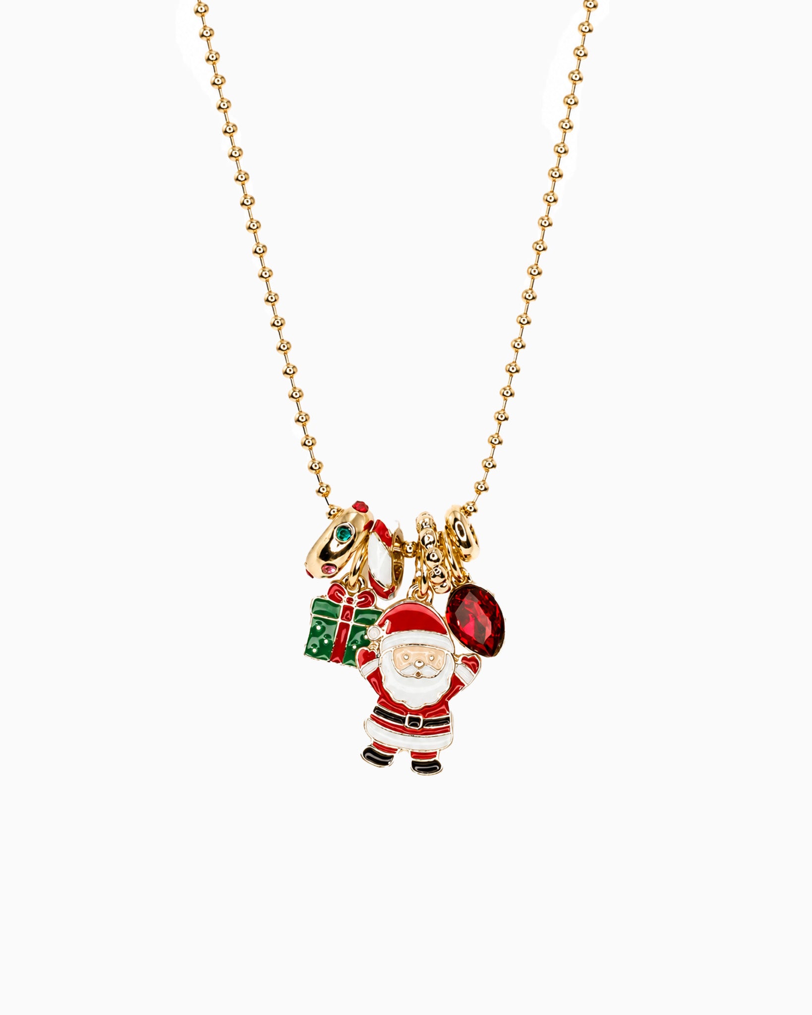 Christmas Santa Gift Rondelle Charm Necklace