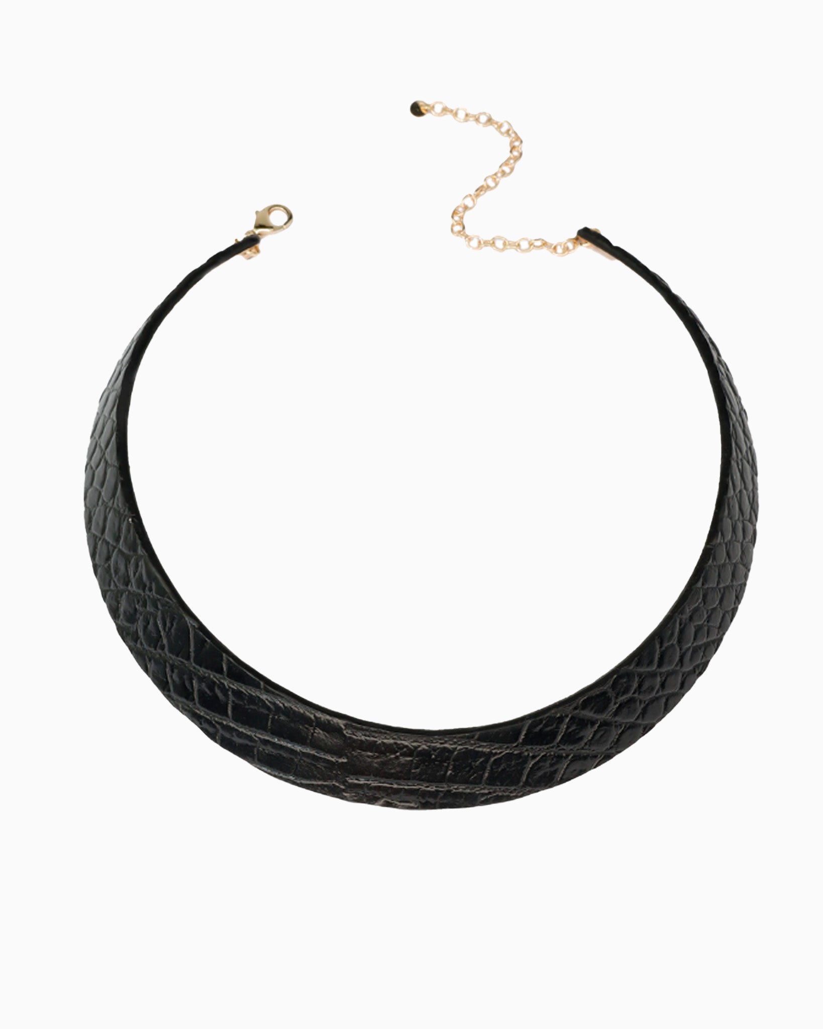 Genuine Leather Croc Textured Statement Choker Necklace-3