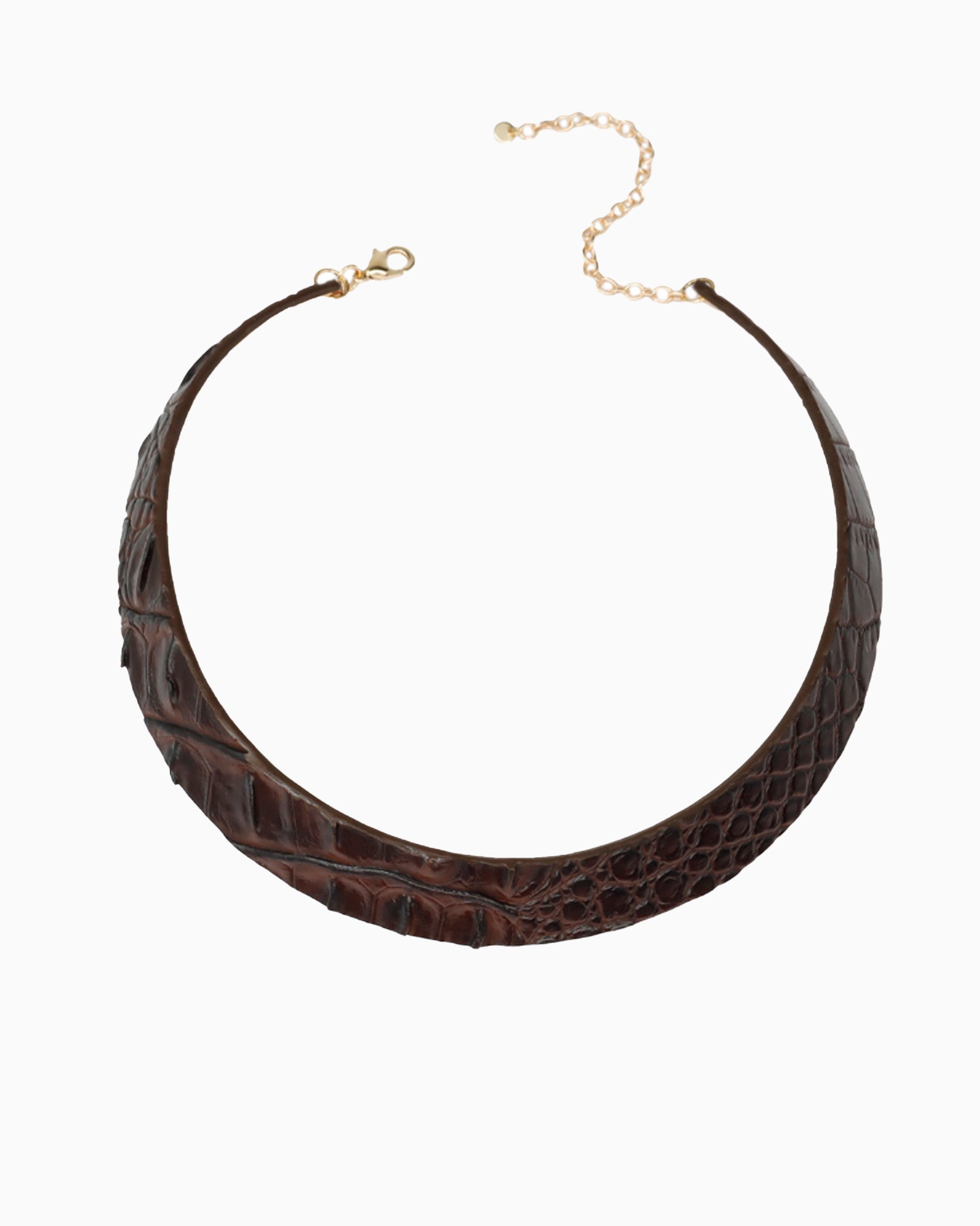 Genuine Leather Croc Textured Statement Choker Necklace-2