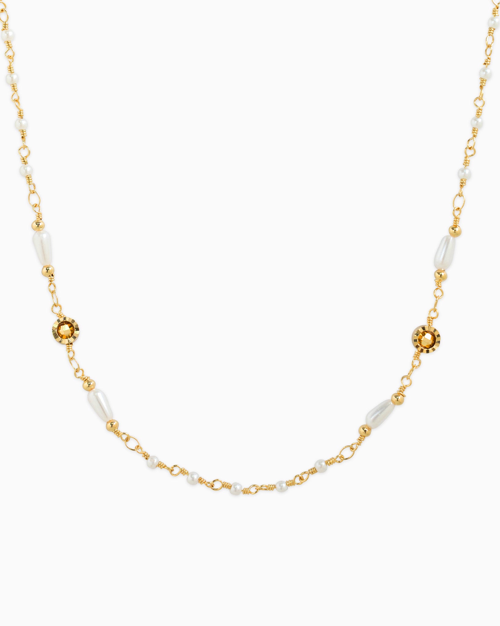Mixed Pearl Gold Accent Chain Necklace