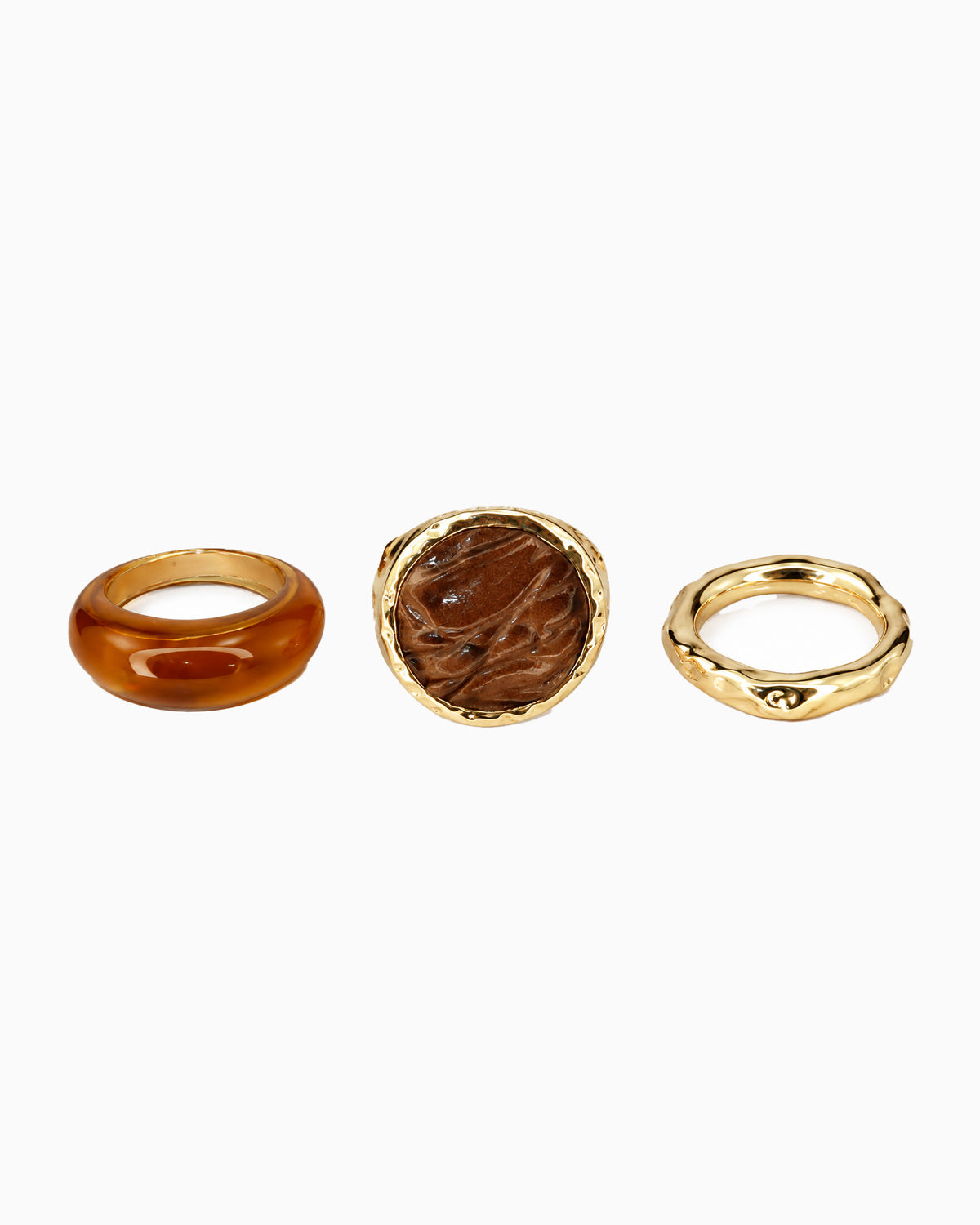 3 Set Organic Round Leather Ring Set-3