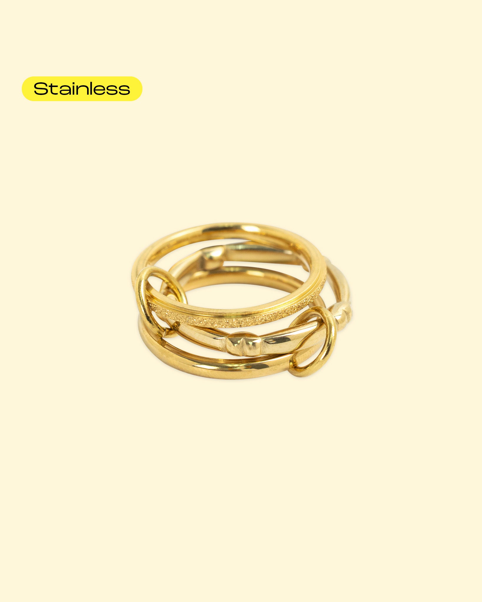 Stainless Sculpted Shimmering Interlocking Ring