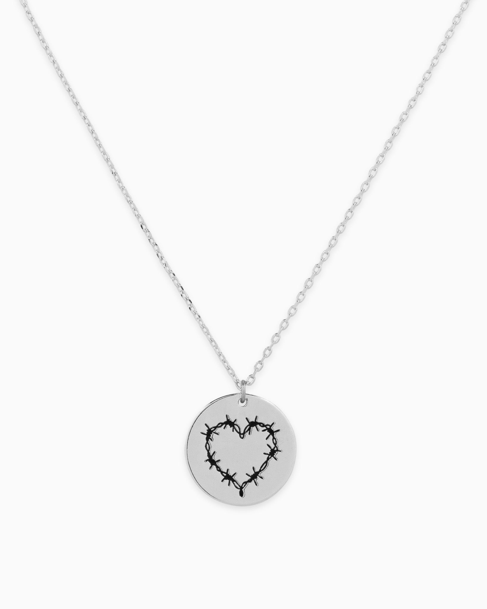 Gothic Punk Barbed Wire Love Heart Coin Pendant Necklace