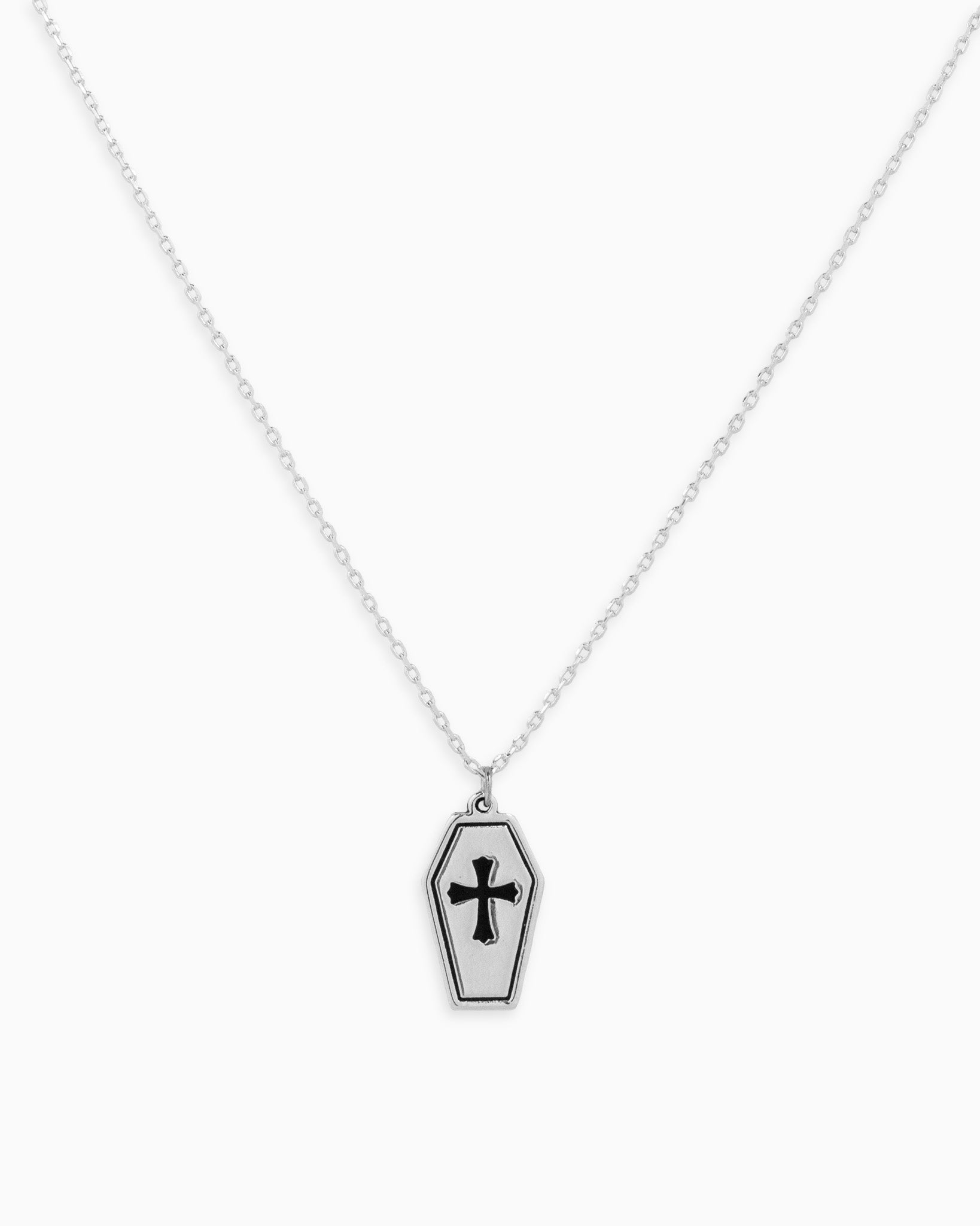 White Halloween Coffin w/ Cross Pendant Necklace