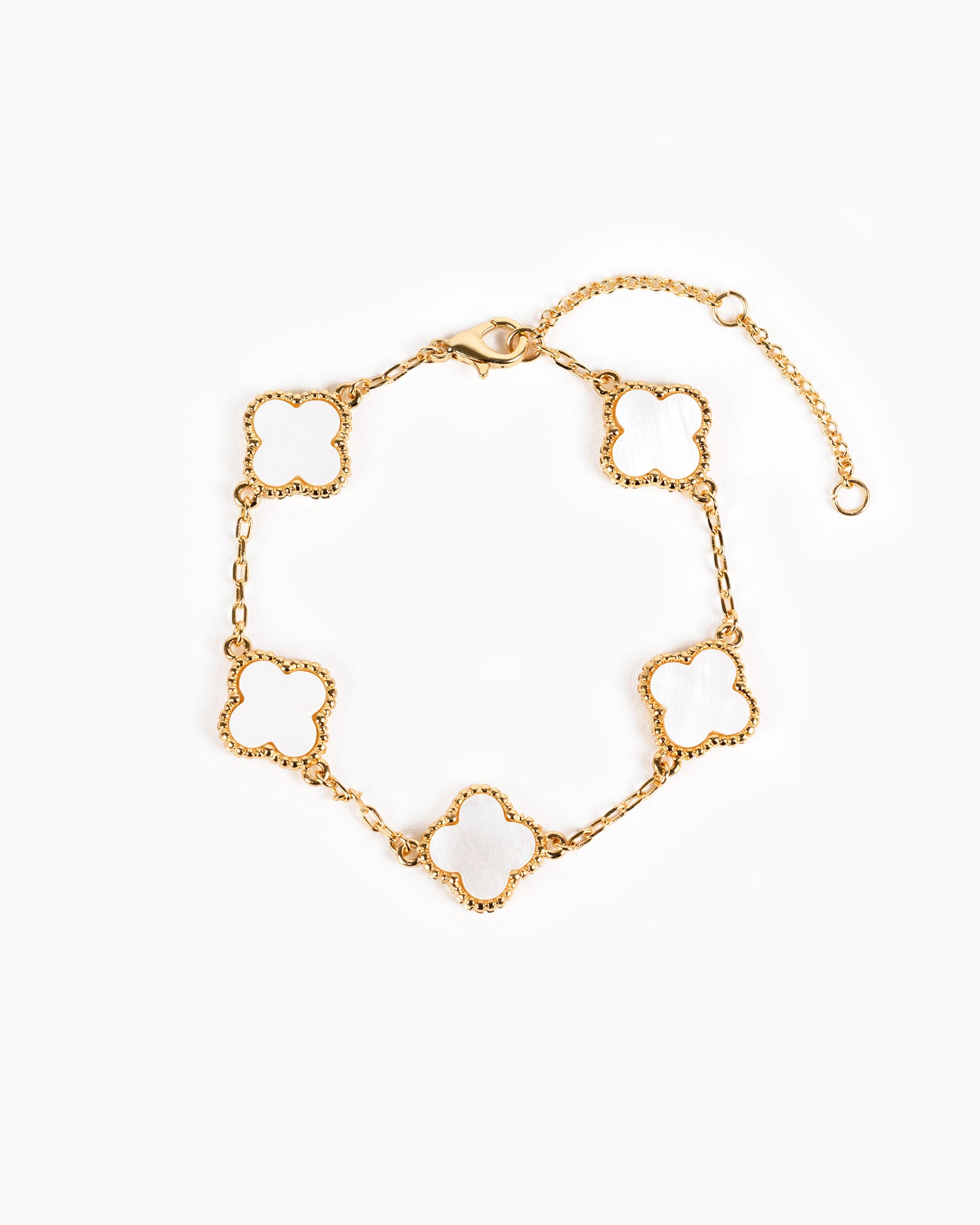 Double Sided Pearl Clover Chain Bracelet-5