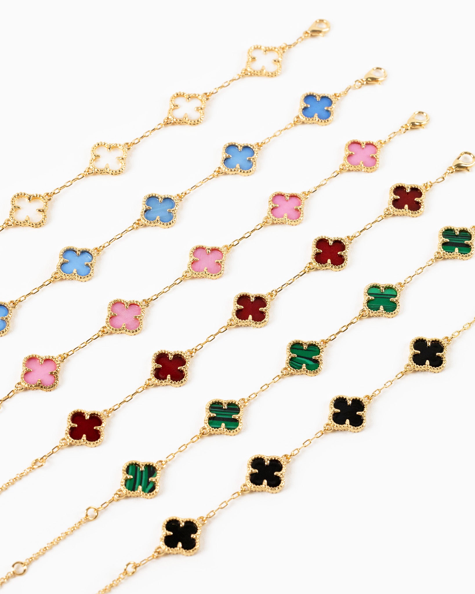 Double Sided Pearl Clover Chain Bracelet-10