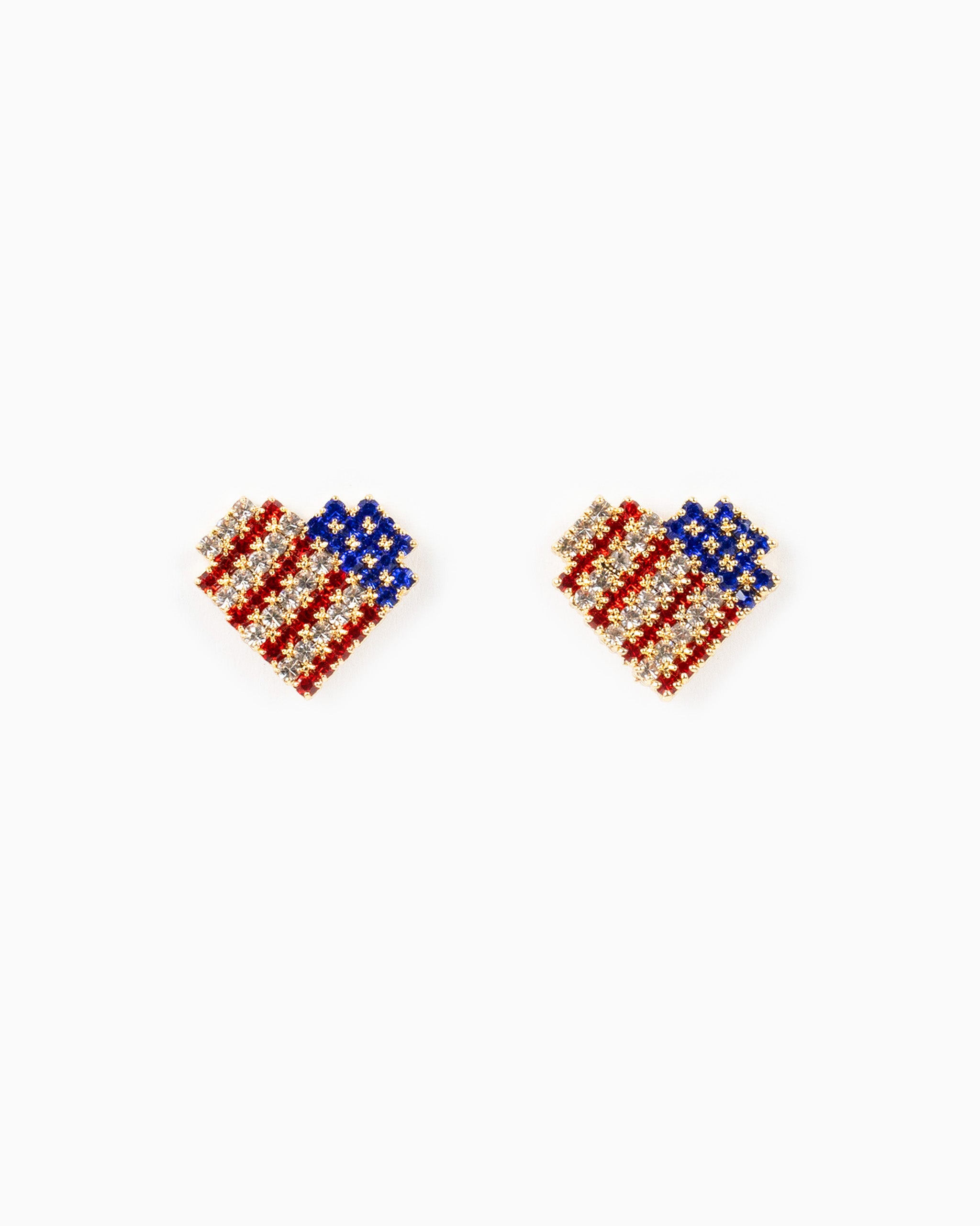Patriotic Crystal Americana Heart Stud Earrings