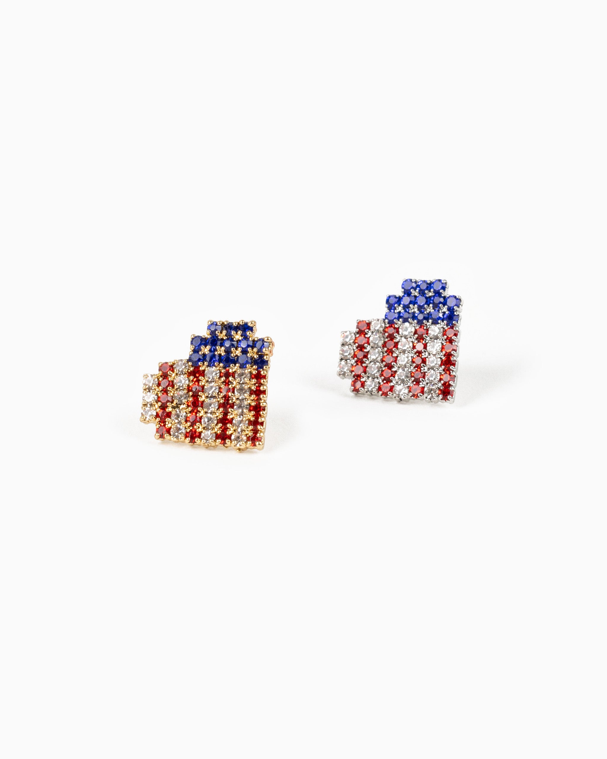 Patriotic Crystal Americana Heart Stud Earrings