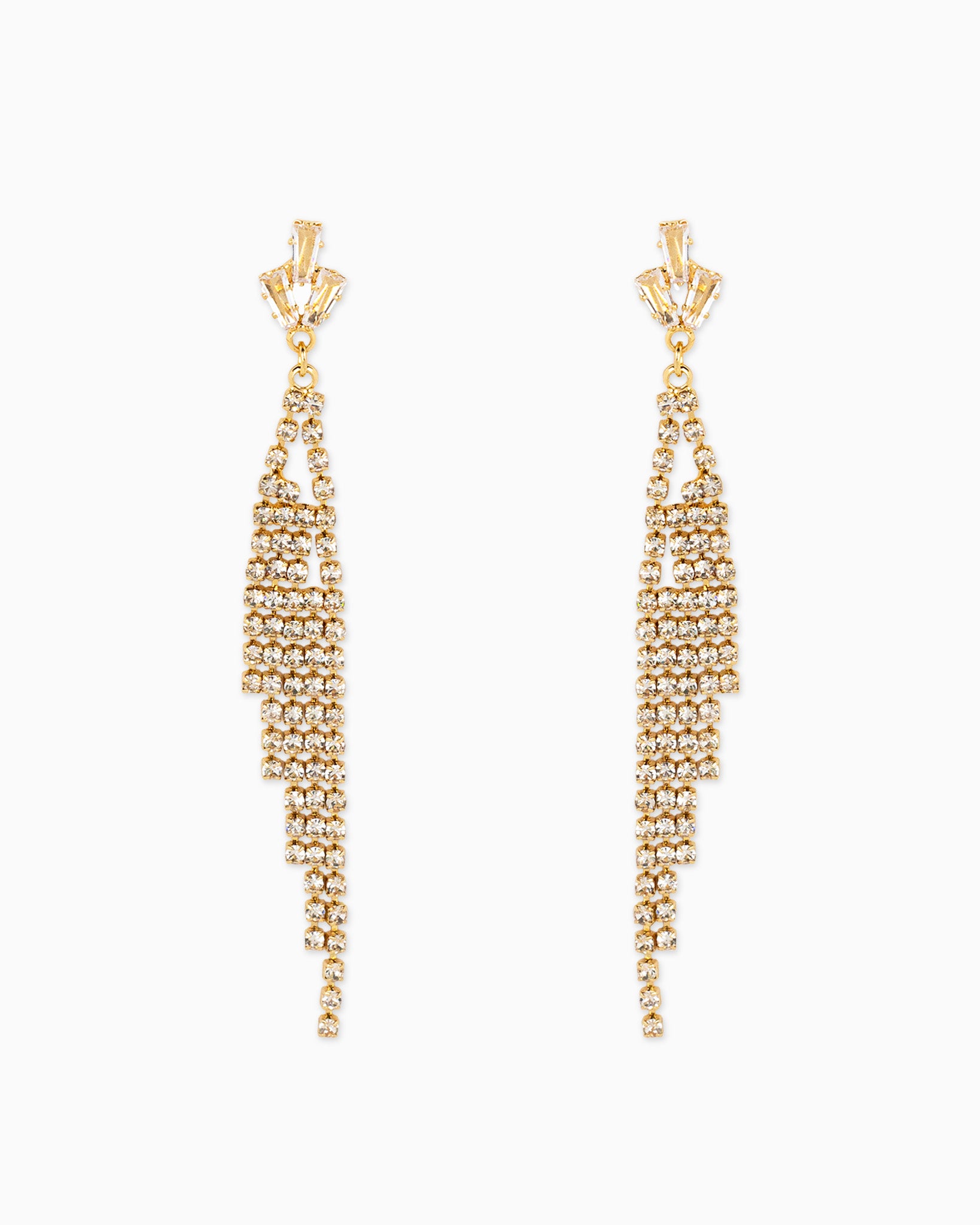 Baguette CZ Cluster Waterfall Fringe Drop Earrings