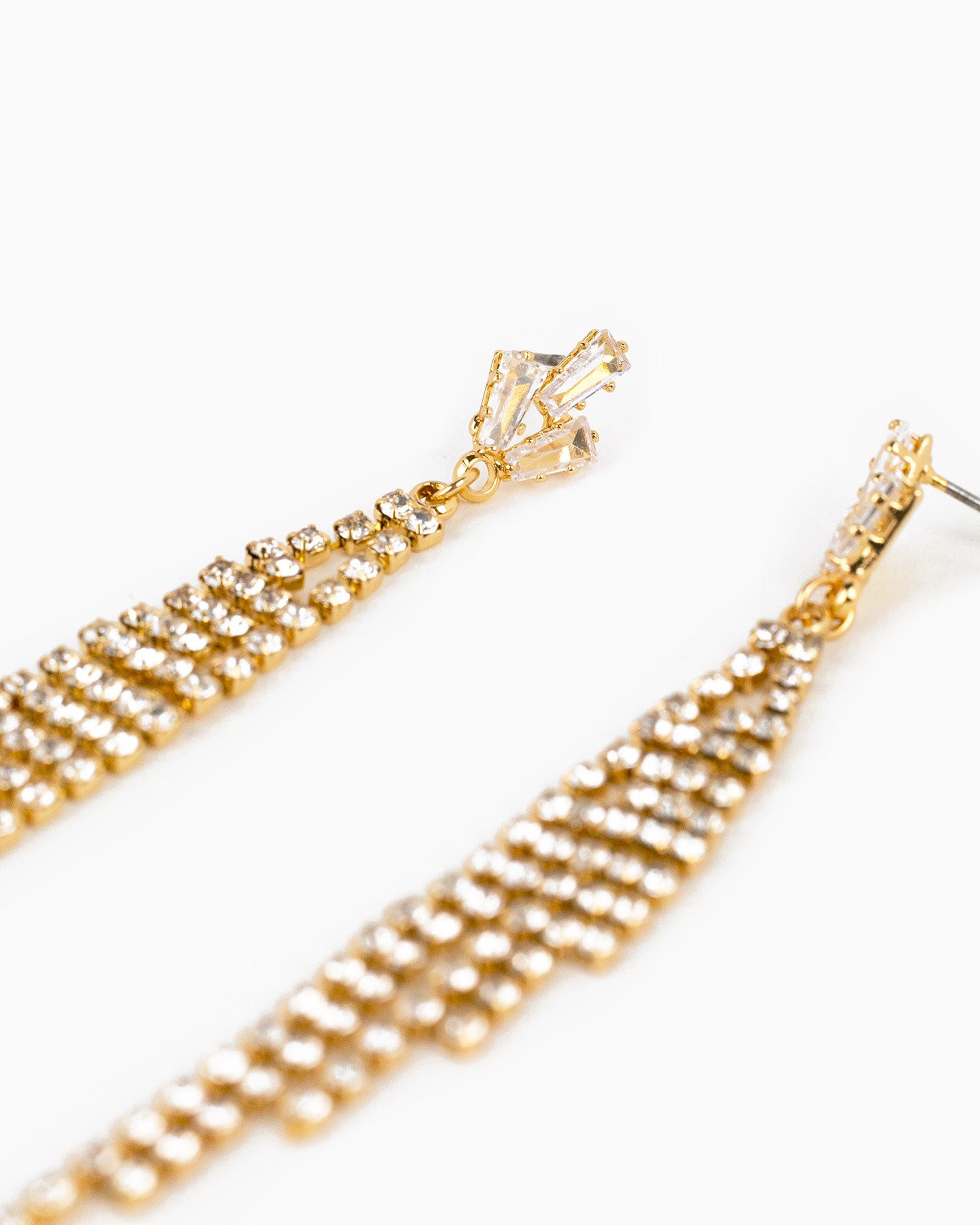 Baguette CZ Cluster Waterfall Fringe Drop Earrings