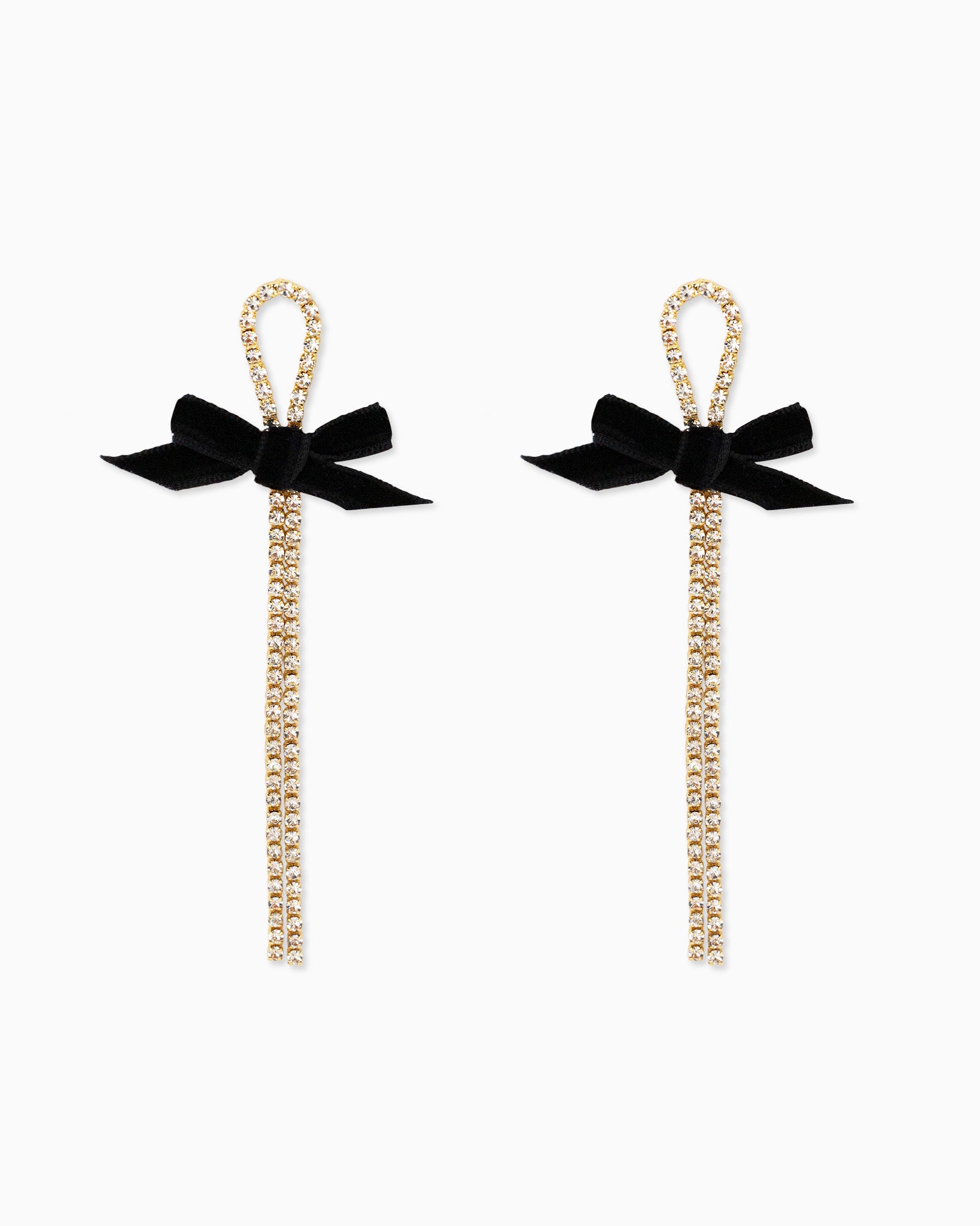 Black Velvet Bow Rhinestone Drop Earrings