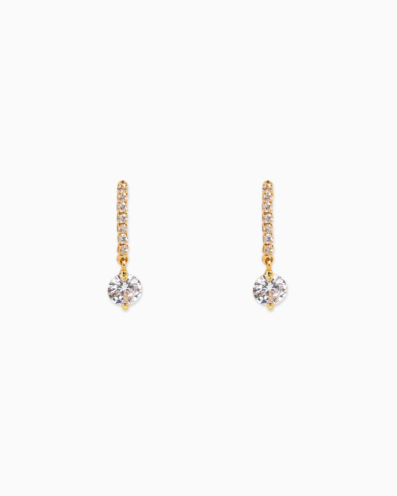 Round CZ Pave Line Drop Earrings