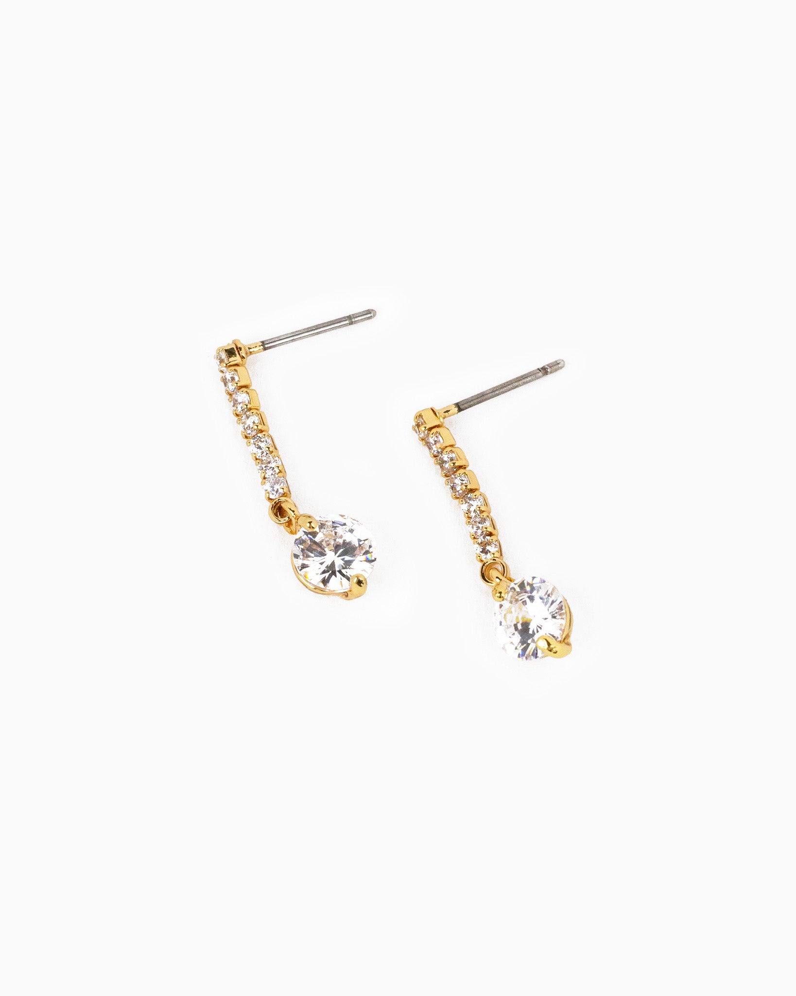 Round CZ Pave Line Drop Earrings