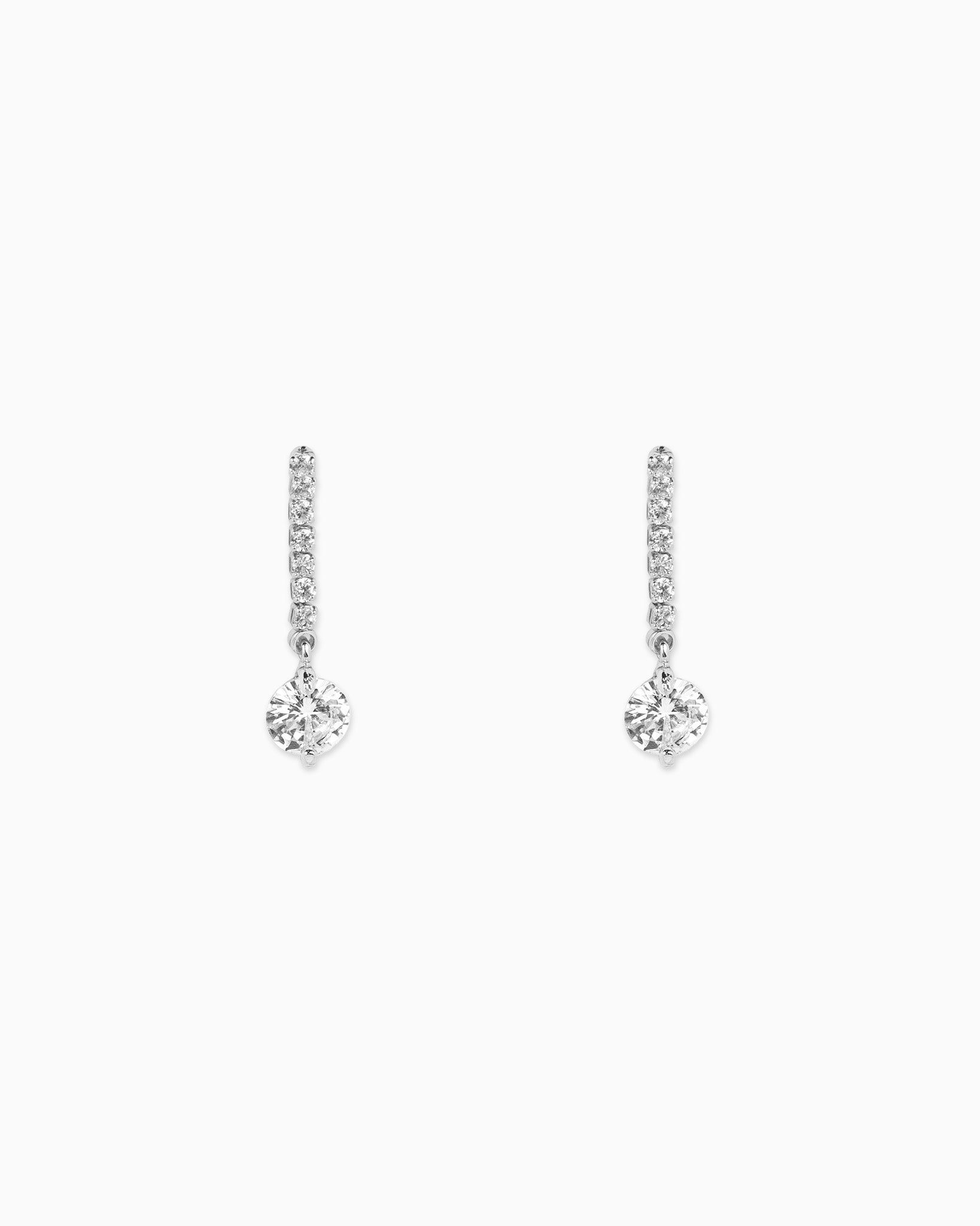 Round CZ Pave Line Drop Earrings