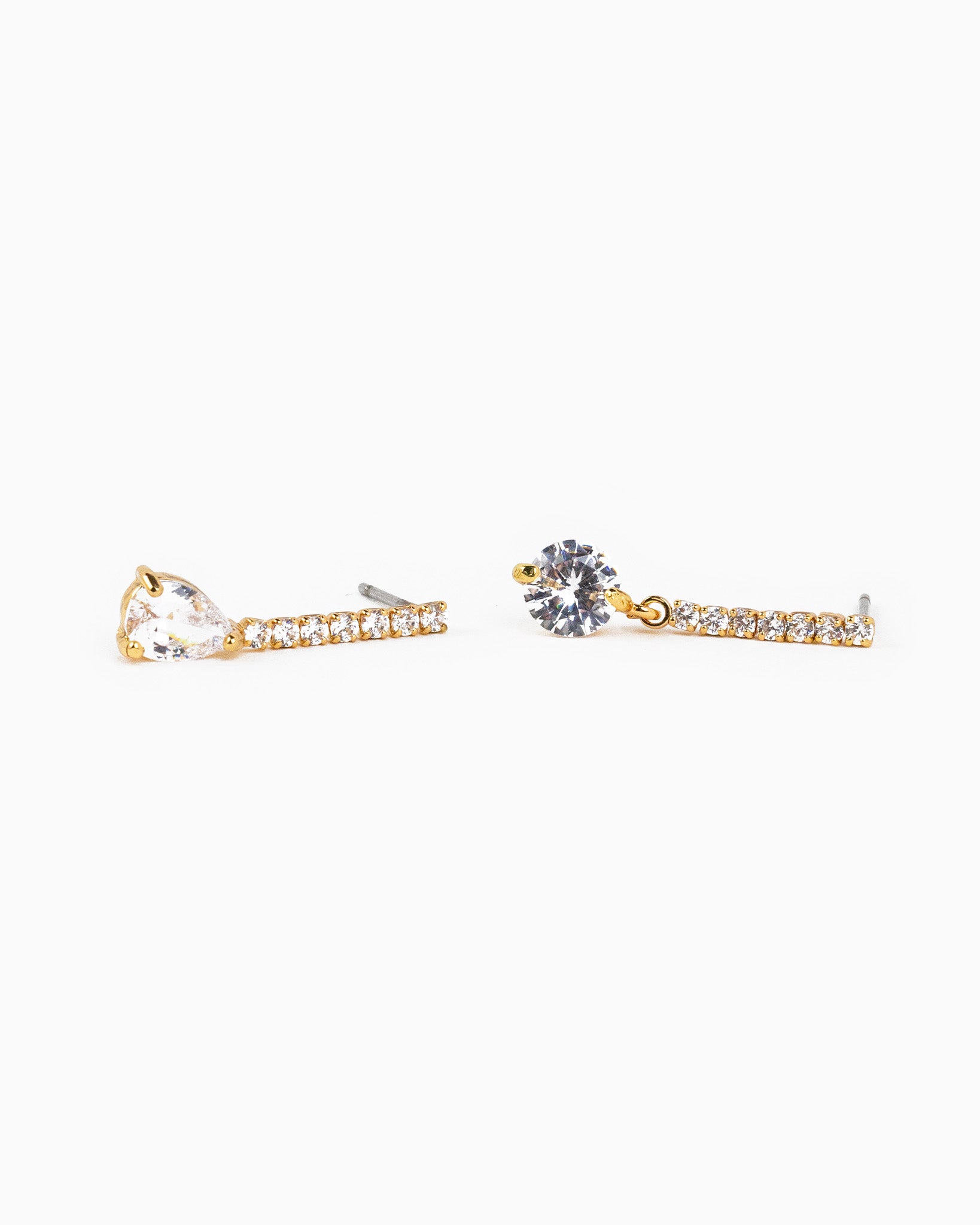 Round CZ Pave Line Drop Earrings