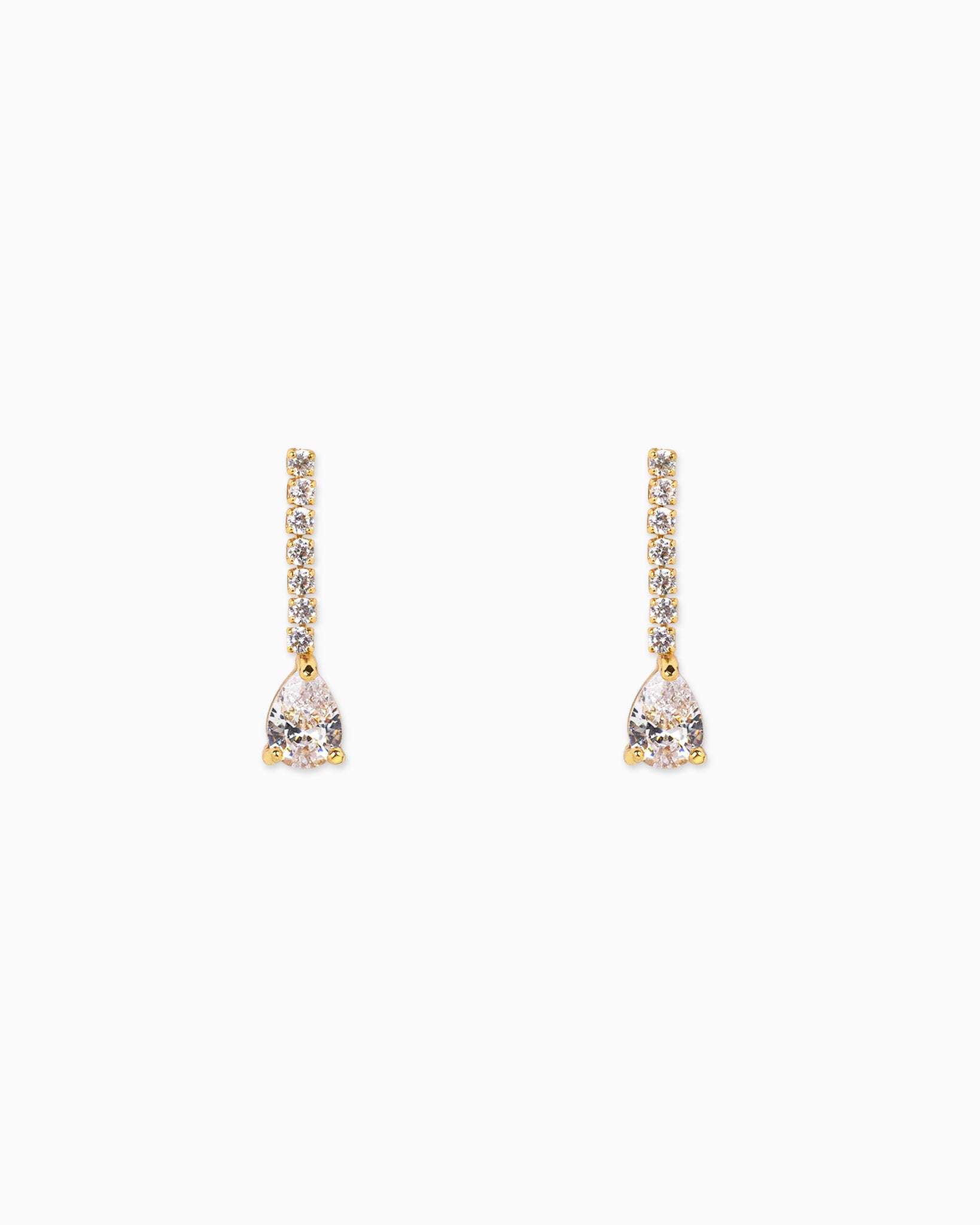 Teardrop CZ w/ Pave Line Drop Earrings