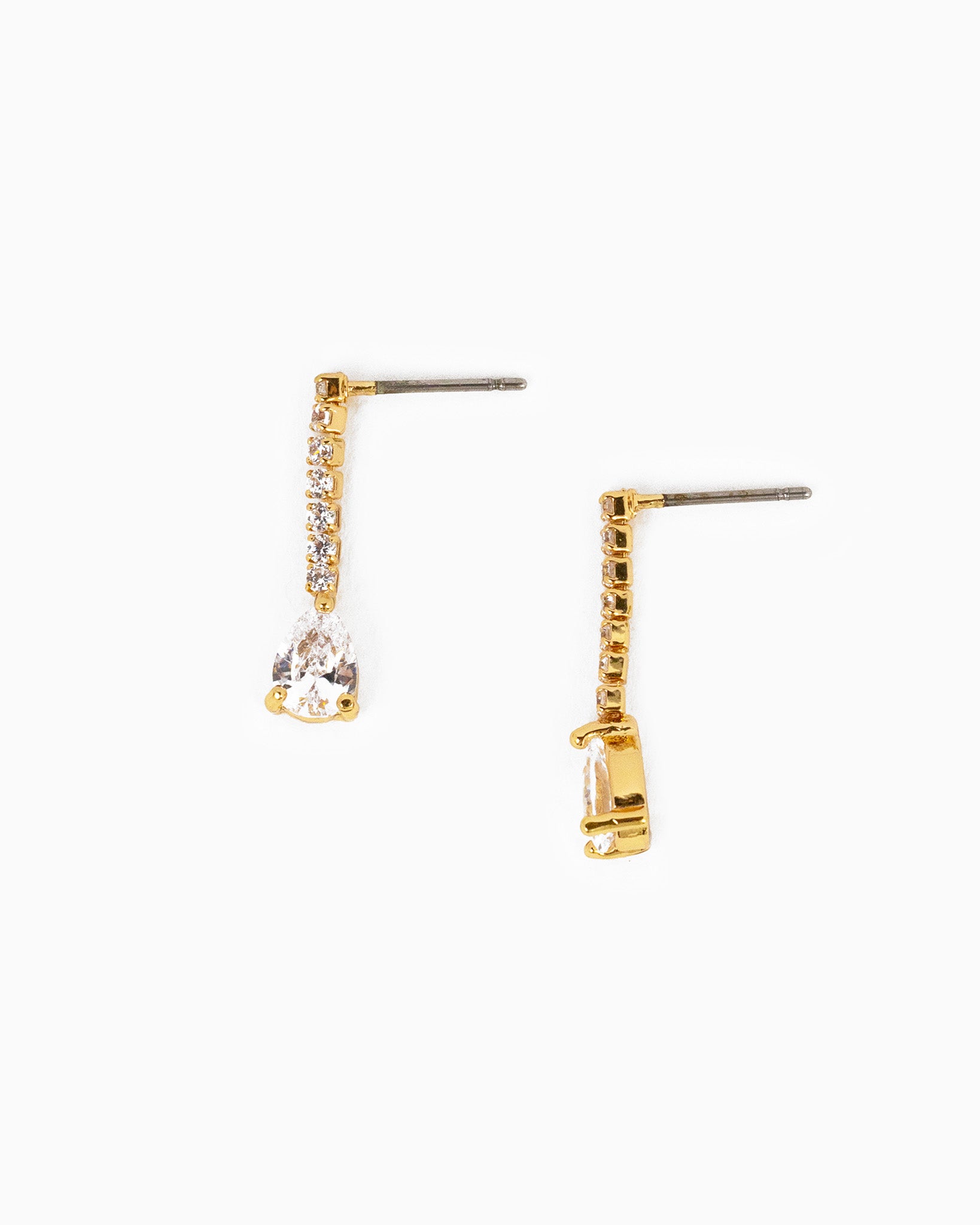 Teardrop CZ w/ Pave Line Drop Earrings