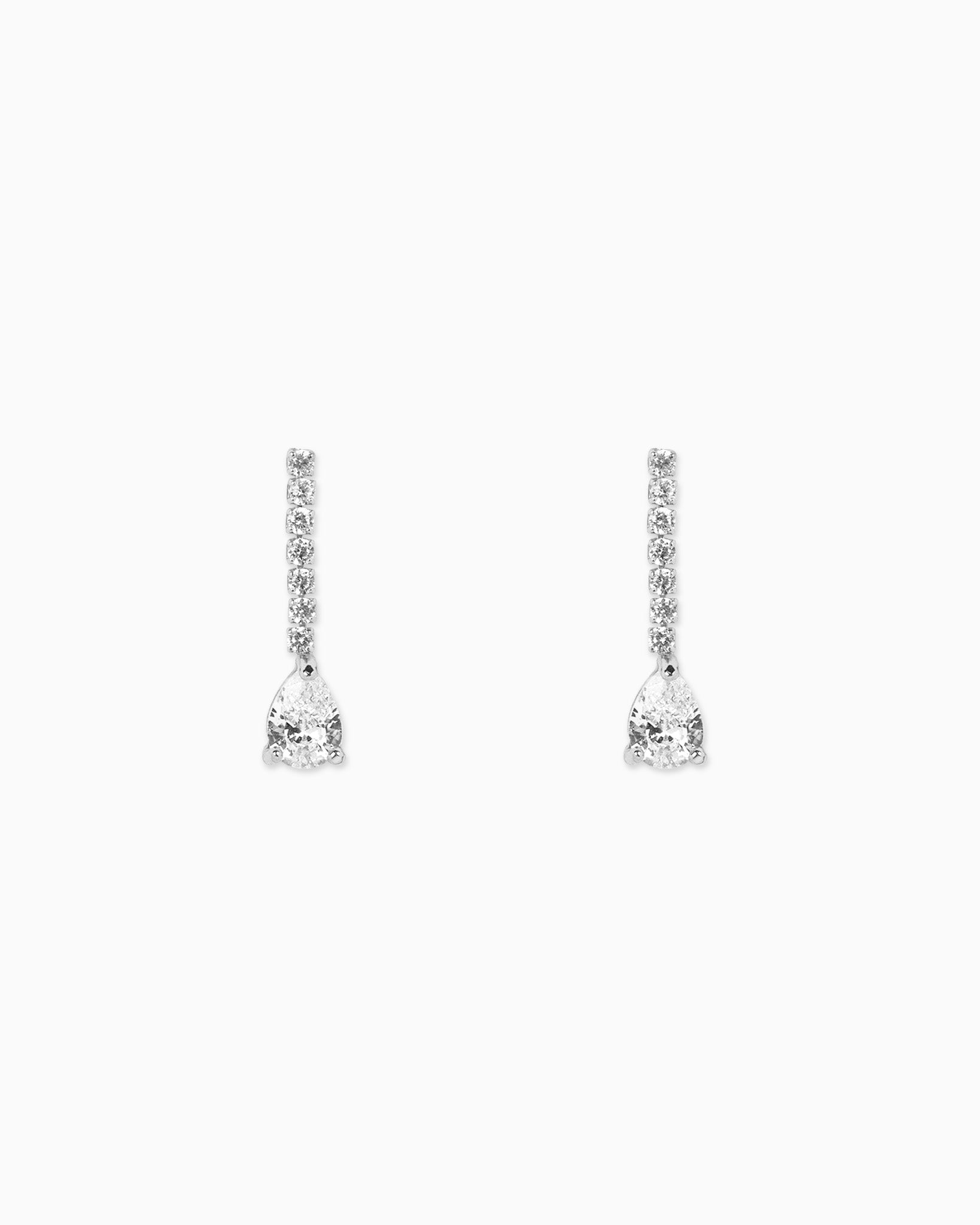 Teardrop CZ w/ Pave Line Drop Earrings