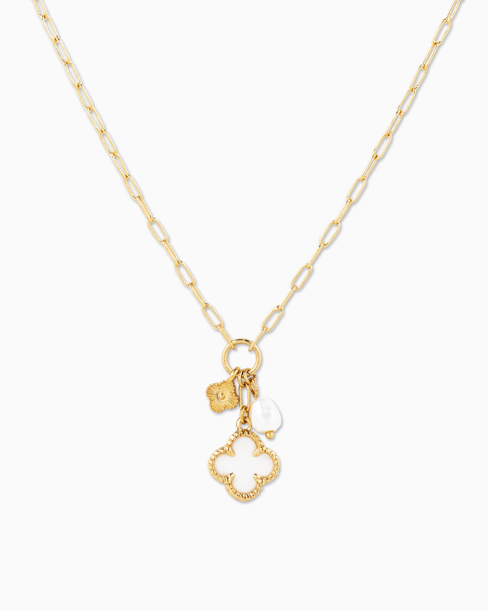 MOP Clover Triple Charm Necklace