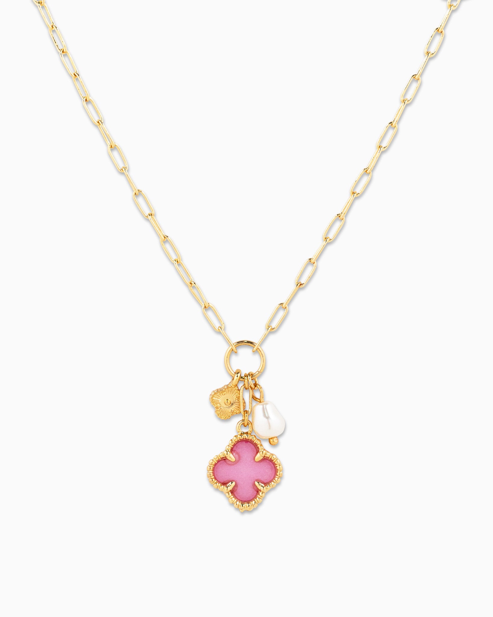 MOP Clover Triple Charm Necklace