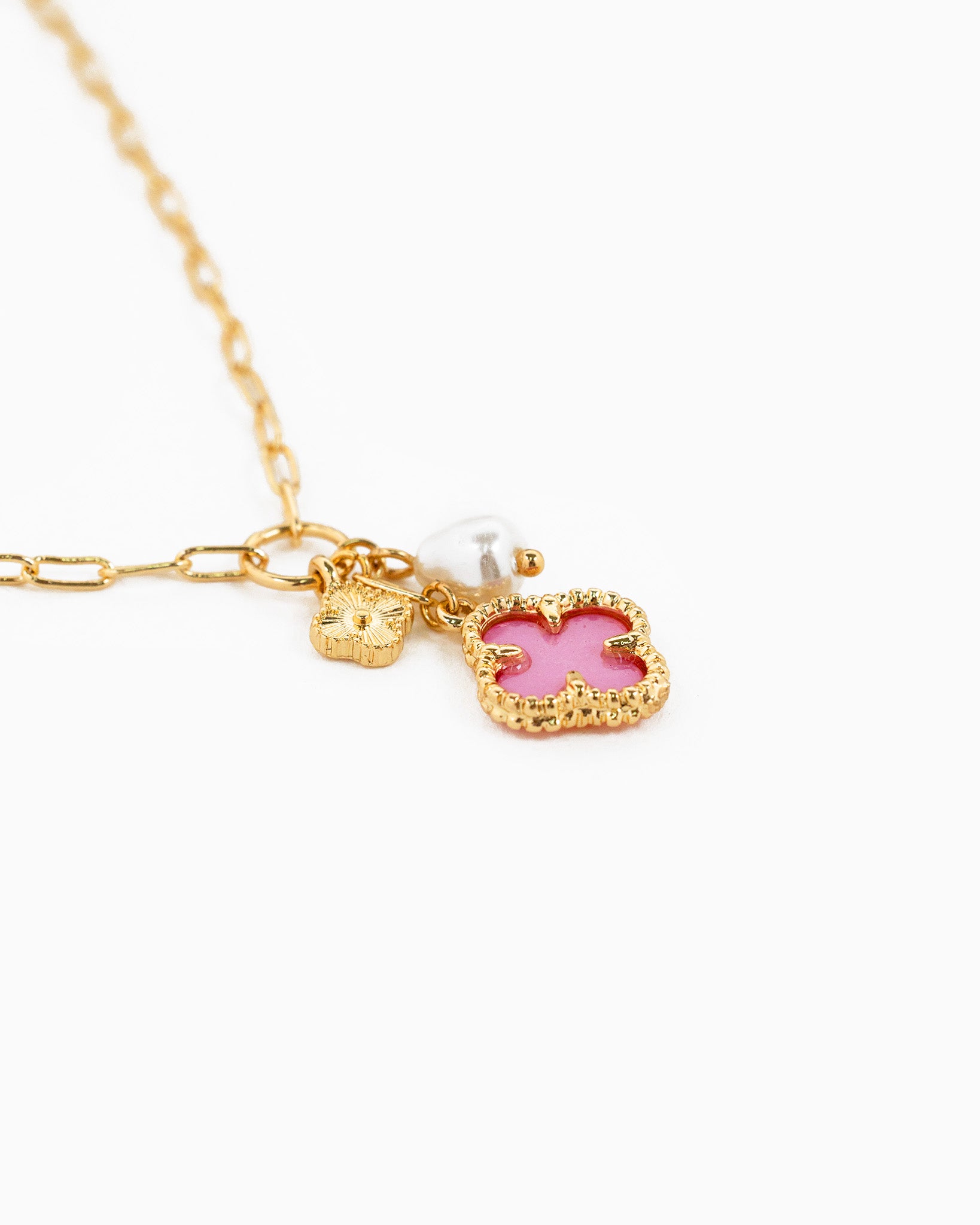 MOP Clover Triple Charm Necklace