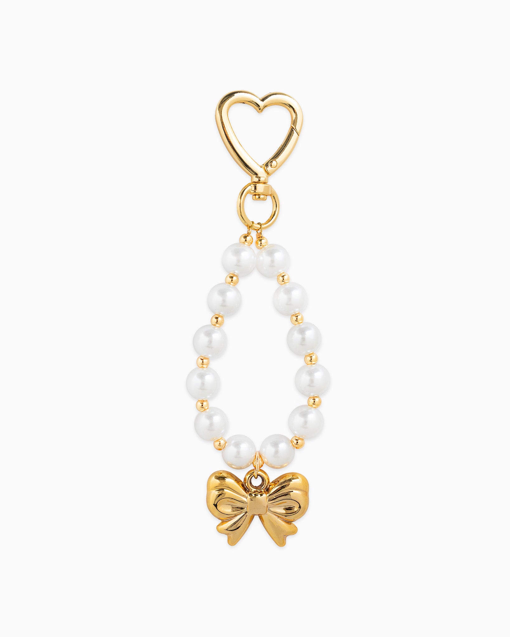 Heart Clasp, Bow & Pearl Loop Bag Charm