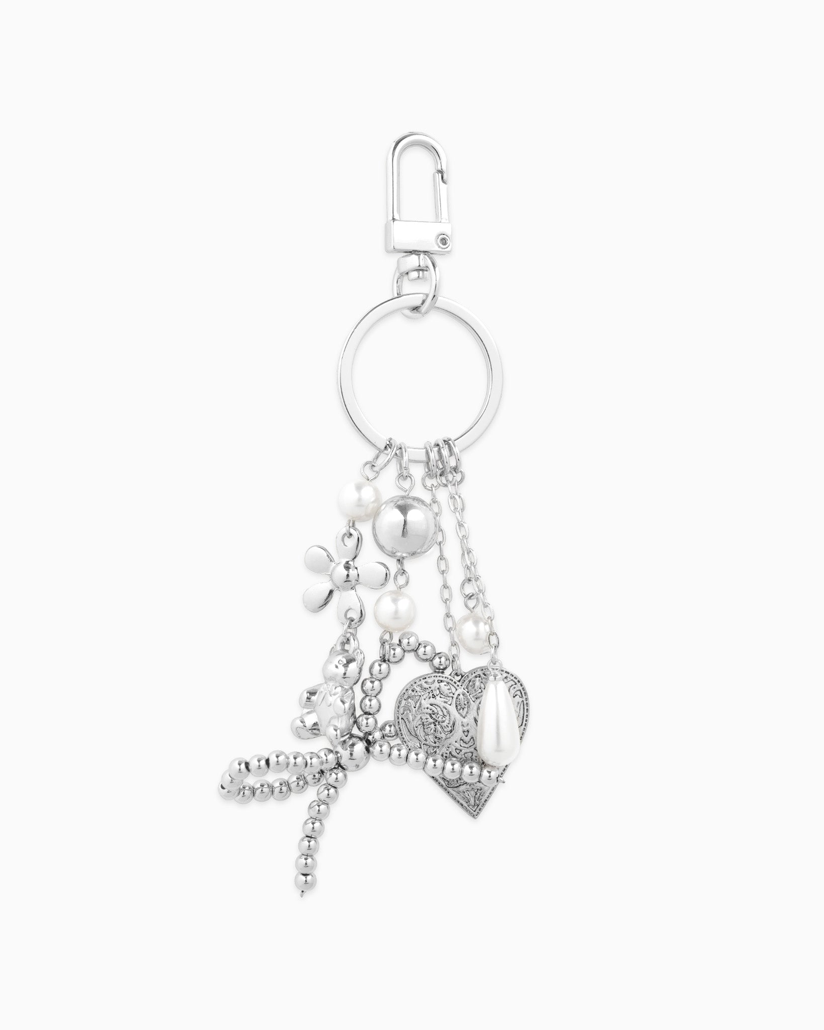 Romantic Whimsy Vintage Heart & Pearl Bag Charm