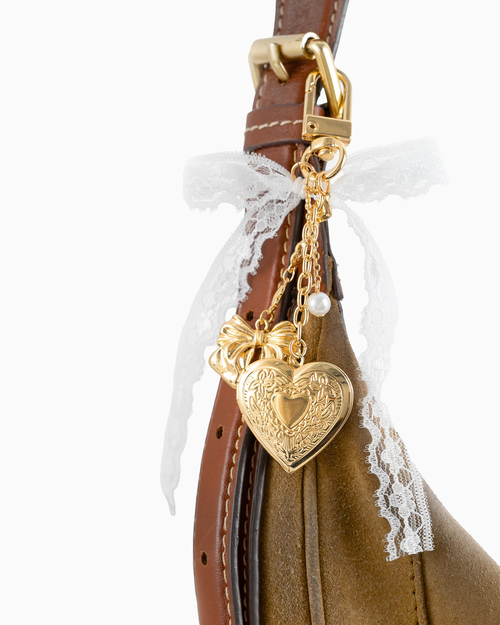 Lace Bow Heart Locket Bag Charm
