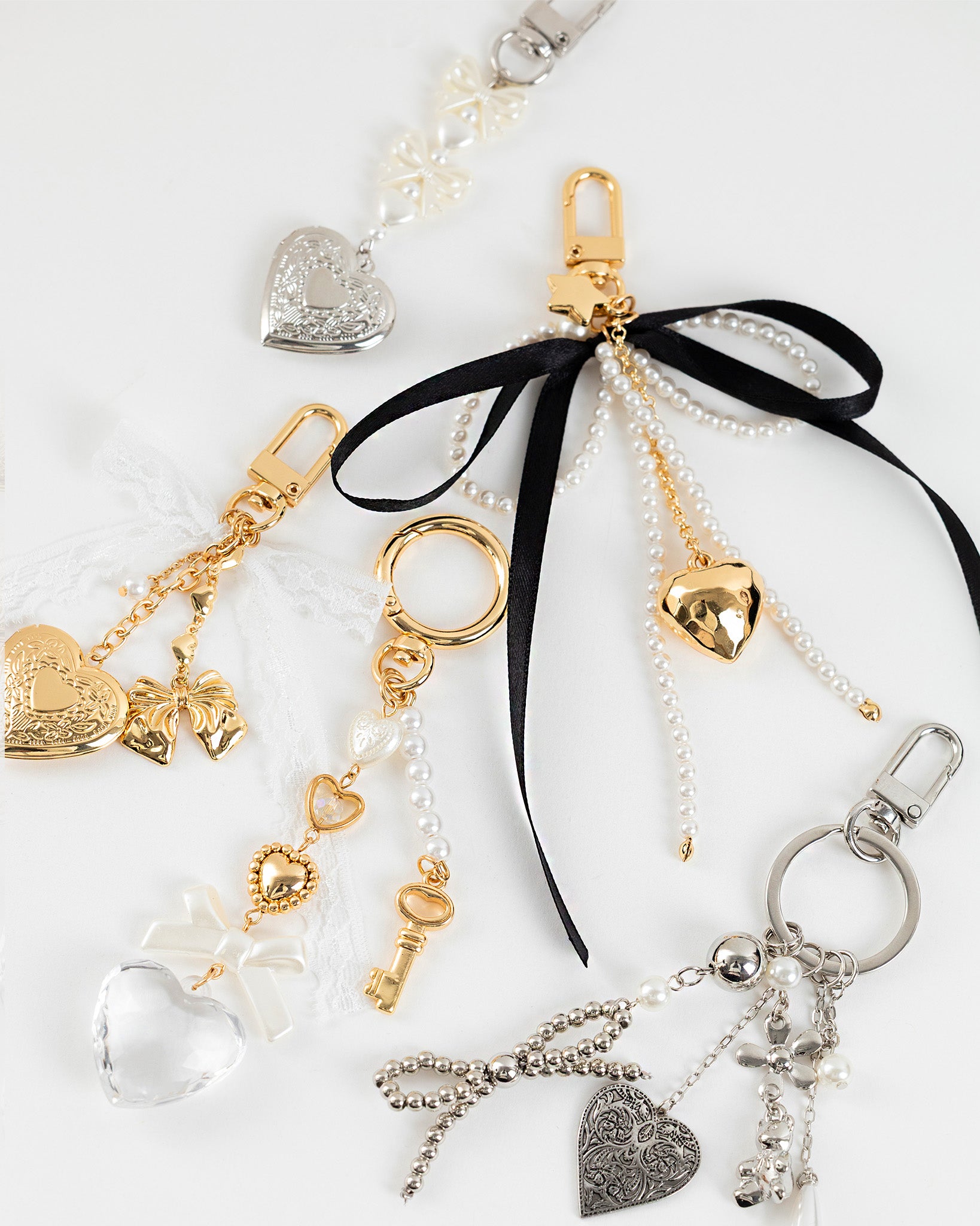 Lace Bow Heart Locket Bag Charm