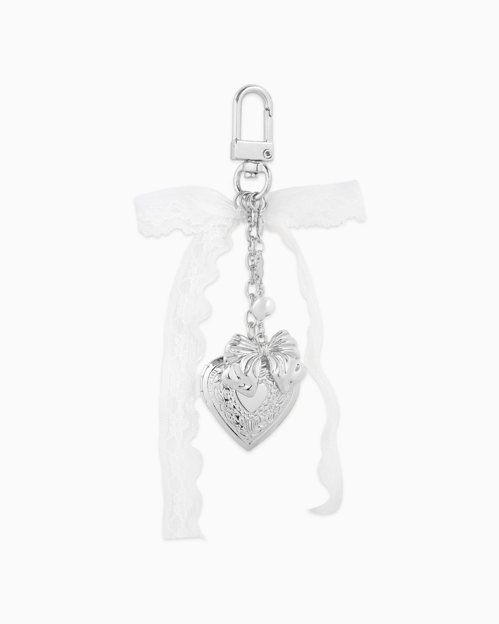 Lace Bow Heart Locket Bag Charm
